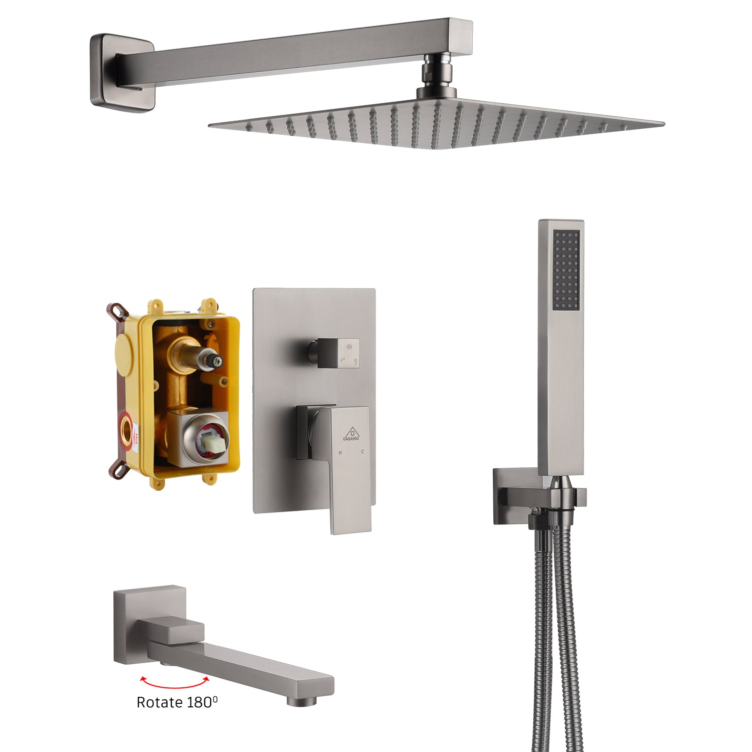10" Wall Mounted Dual Shower Head Rain Shower System with Tub Spout