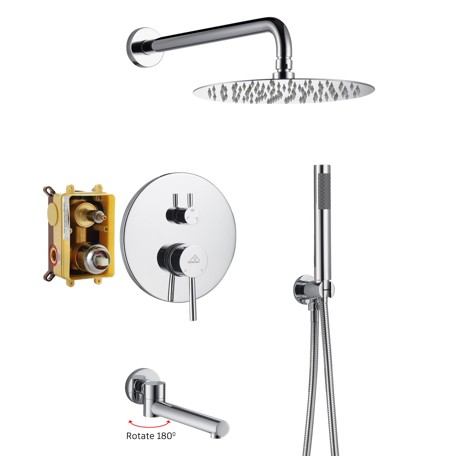 Casainc Round 3 Functions Wall Mount Dual Shower Heads Shower System In Black