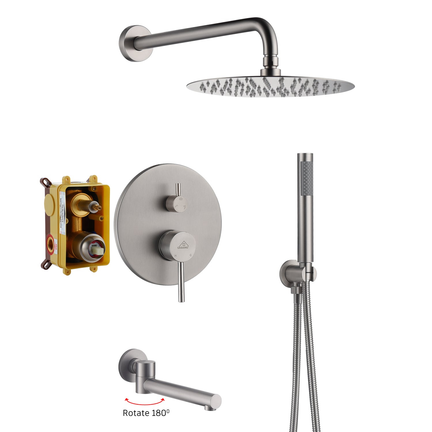 Casainc Round 3 Functions Wall Mount Dual Shower Heads Shower System In Black