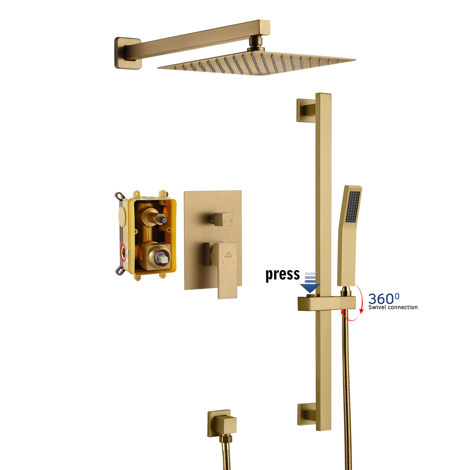 10-in Wall Mount Stainless Steel Dual Shower Heads Shower Systems With Hand Shower Slide Bar Included, showerhead with cupc certification rainfall shower systems