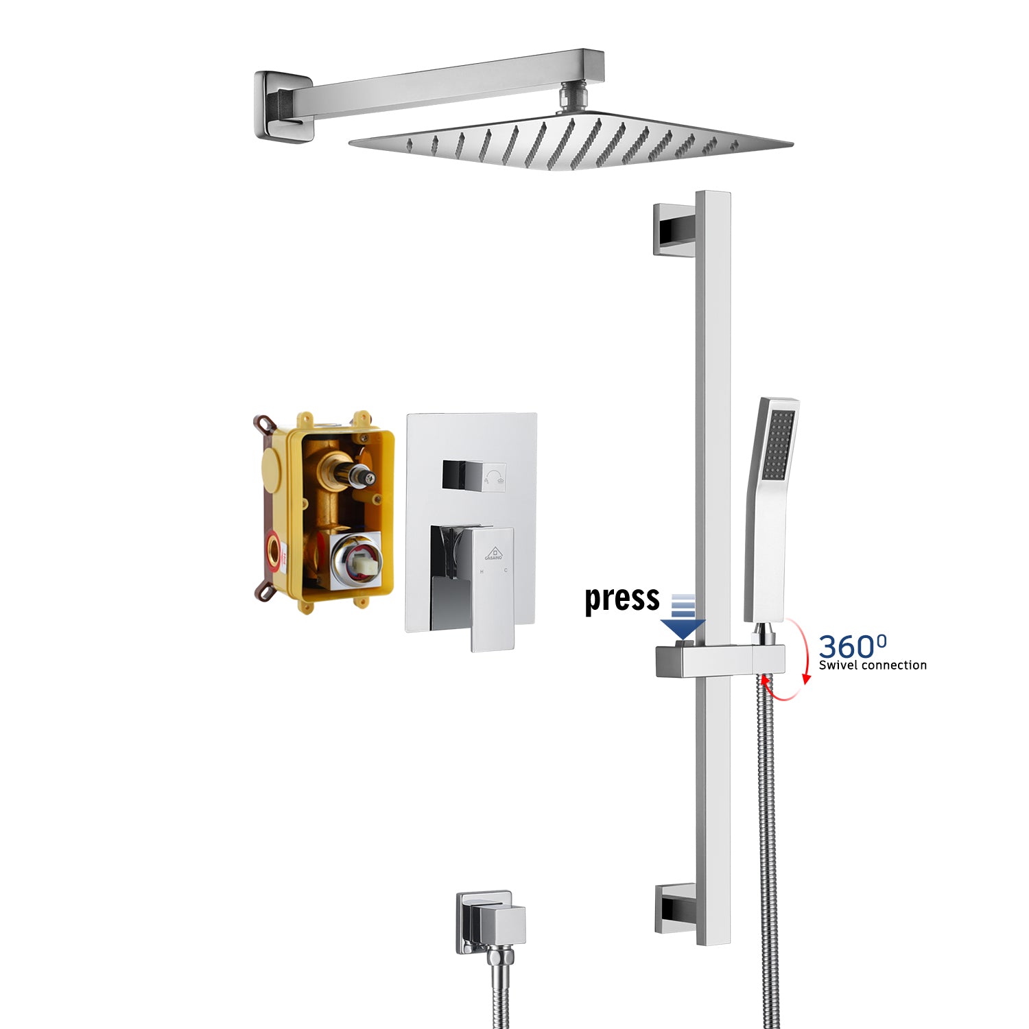 2 Function 10-In Wall Mounted  Dual Shower Heads Shower System With Sliding Rod Shower Hand