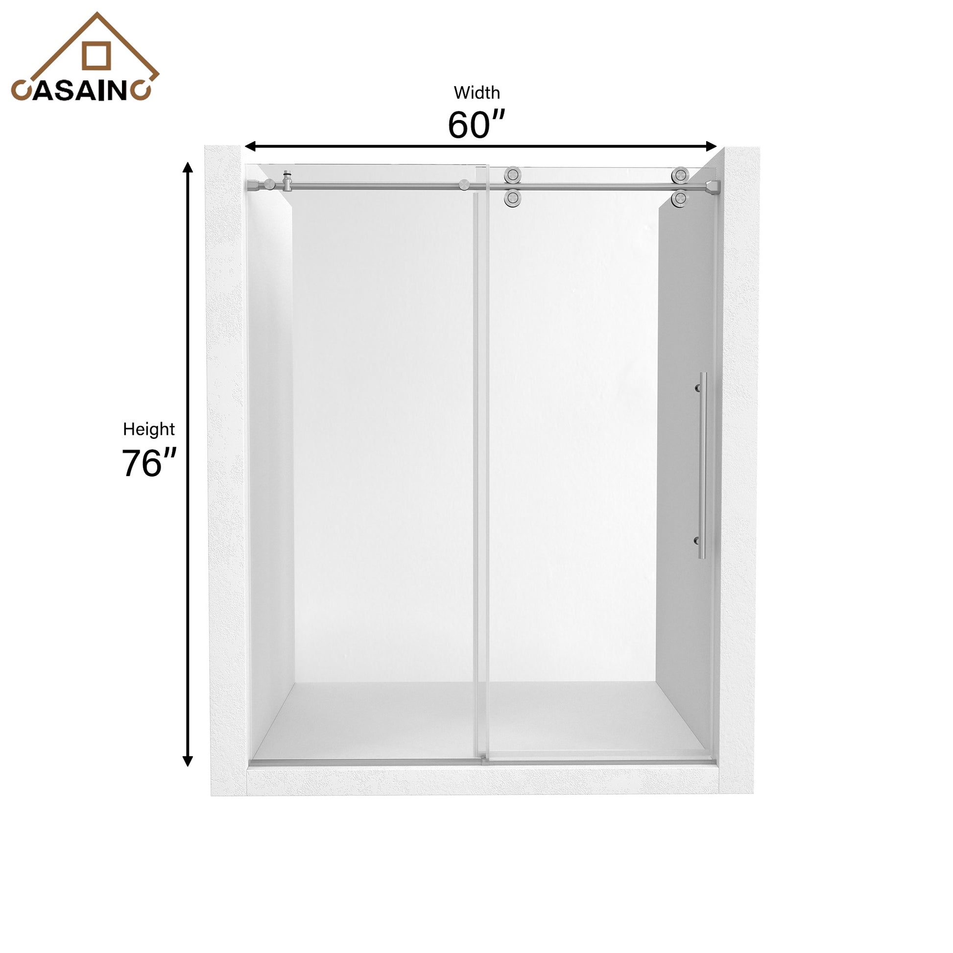 60"x76" Single Sliding Frameless Shower Door in Matte Black/Brushed Nickel/Chrome, 5/16" Thick Tempered Glass with SGCC Certification, Reversible Design