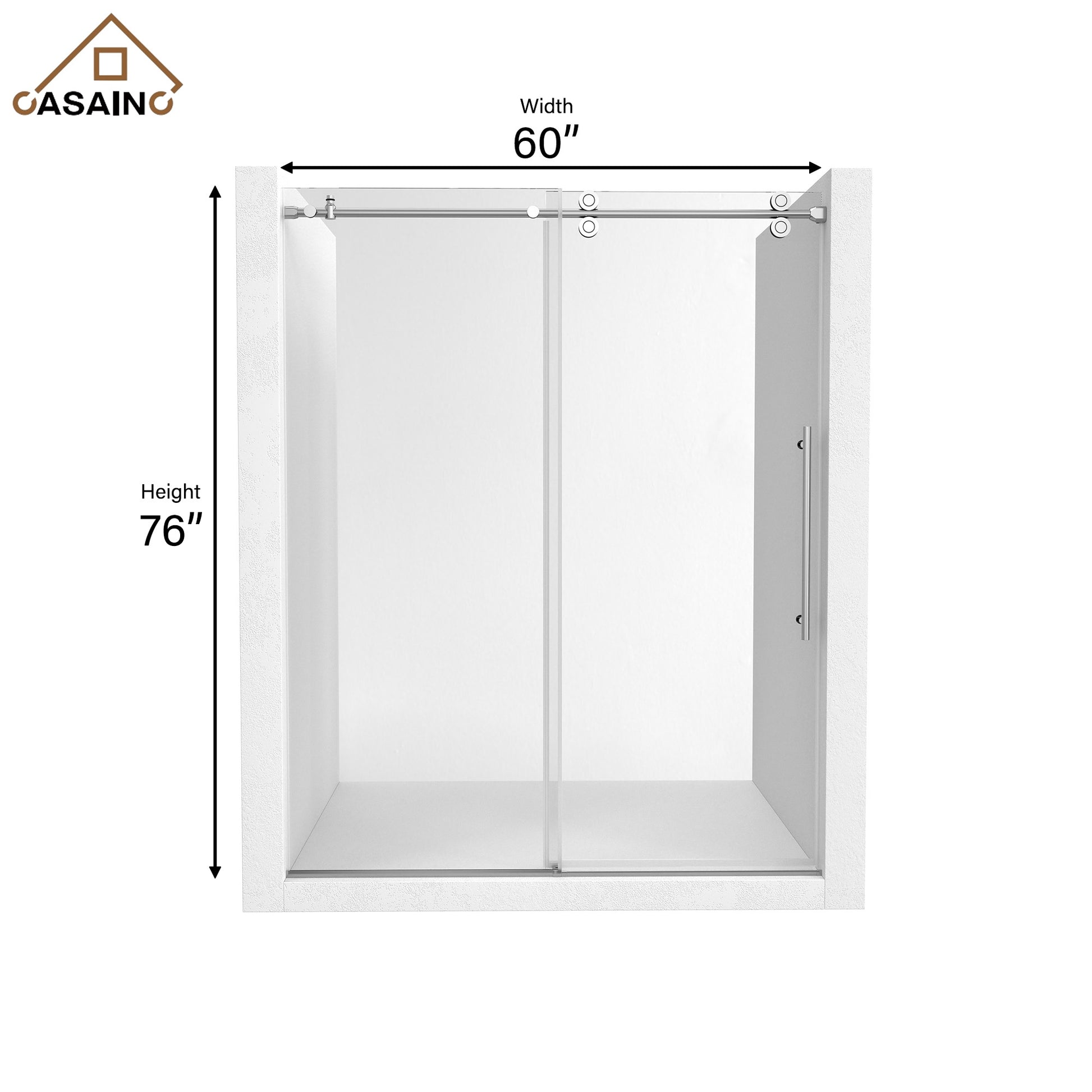 60"x76" Single Sliding Frameless Shower Door in Matte Black/Brushed Nickel/Chrome, 5/16" Thick Tempered Glass with SGCC Certification, Reversible Design