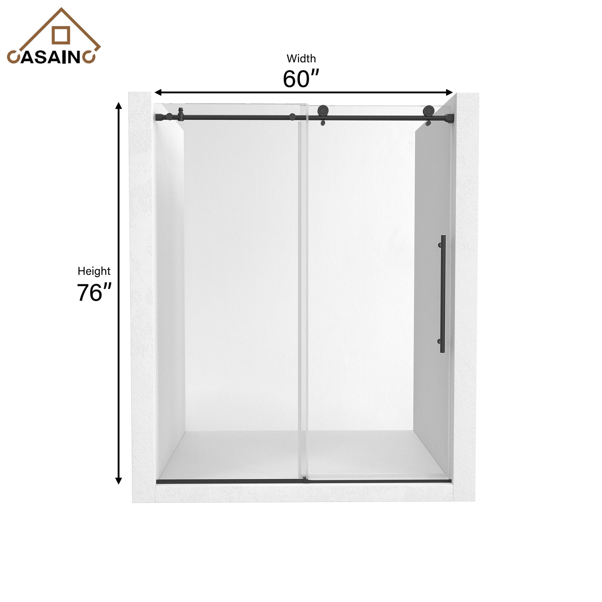 60"x76" Single Sliding Frameless Shower Door in Matte Black/Brushed Nickel/Chrome, Stainless Steel Wheels featuring an Anti-Skid Design