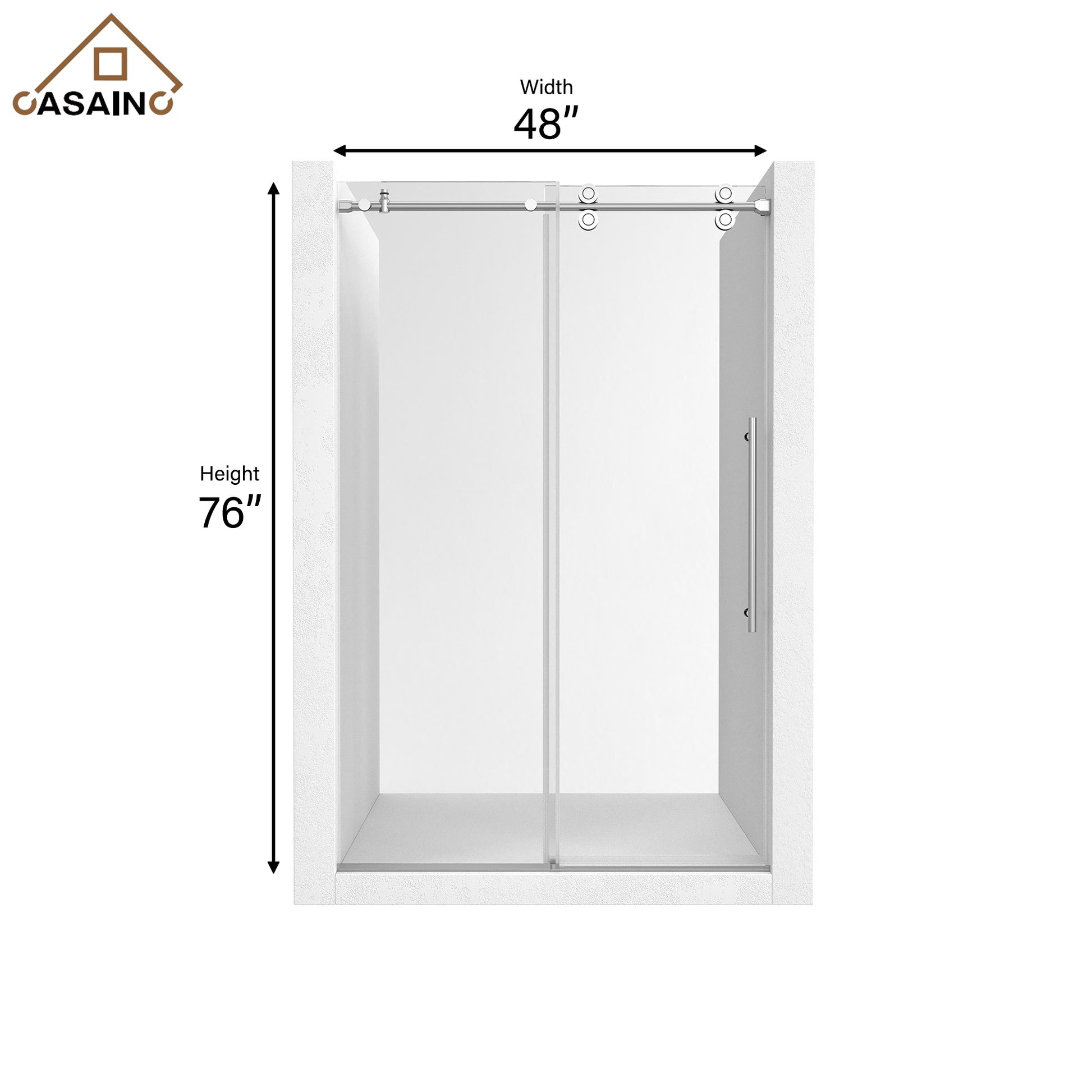48"x76" Frameless Single Sliding Shower Door in Matte Black/Brushed Nickel/Chrome, Reversible Installation