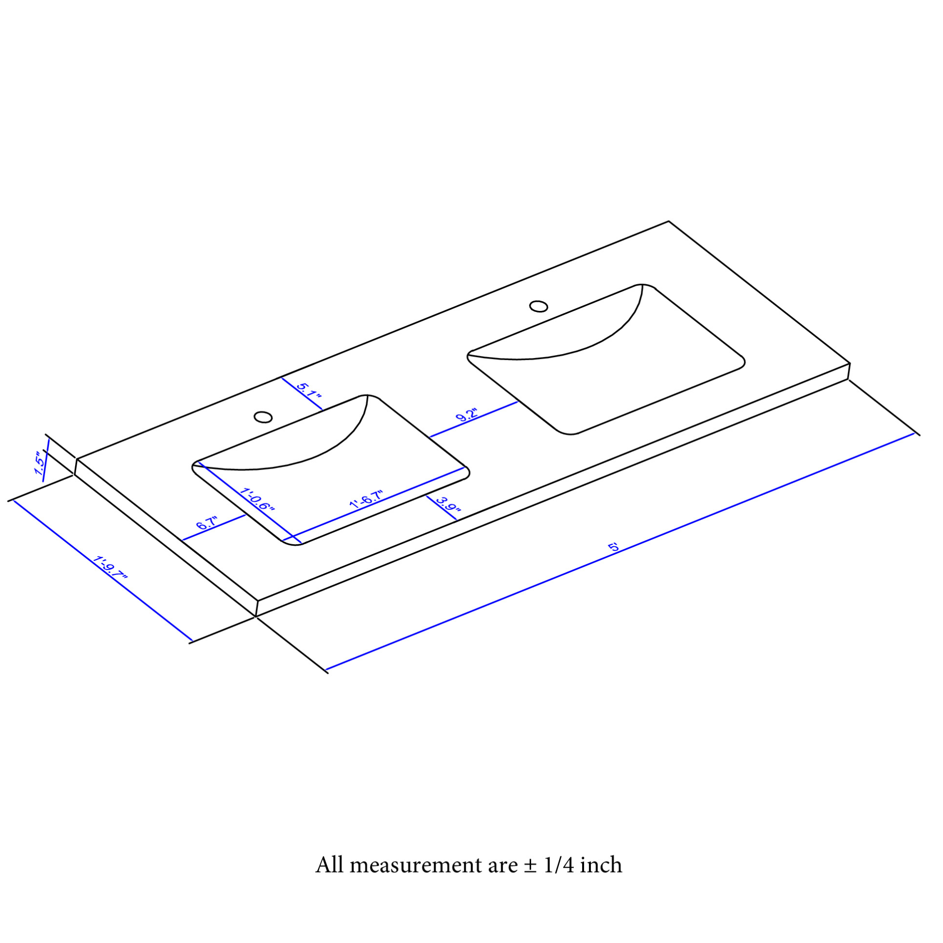 60"Seamless Porcelain Bathroom Vanity Top with Integrated Sink