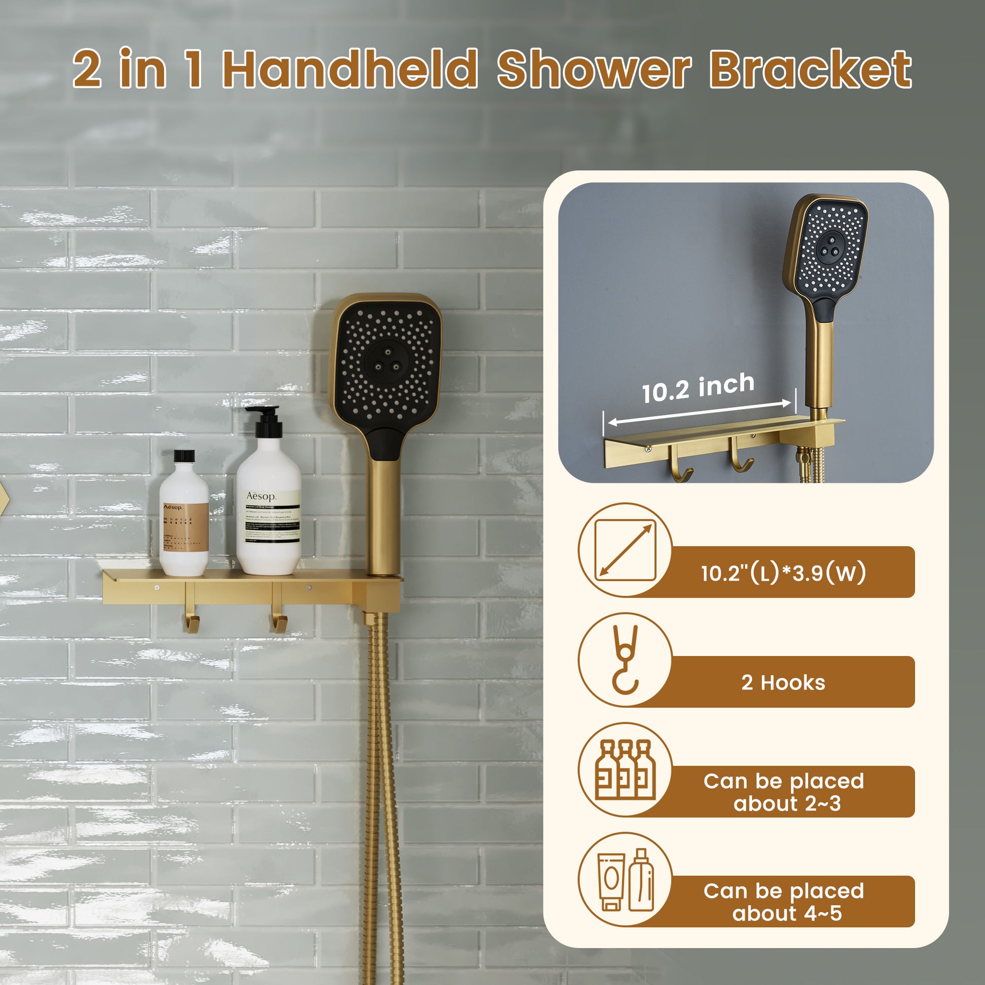 12" Dual Shower Head System with with 360° Side Sprays & Shelving Shower Holder