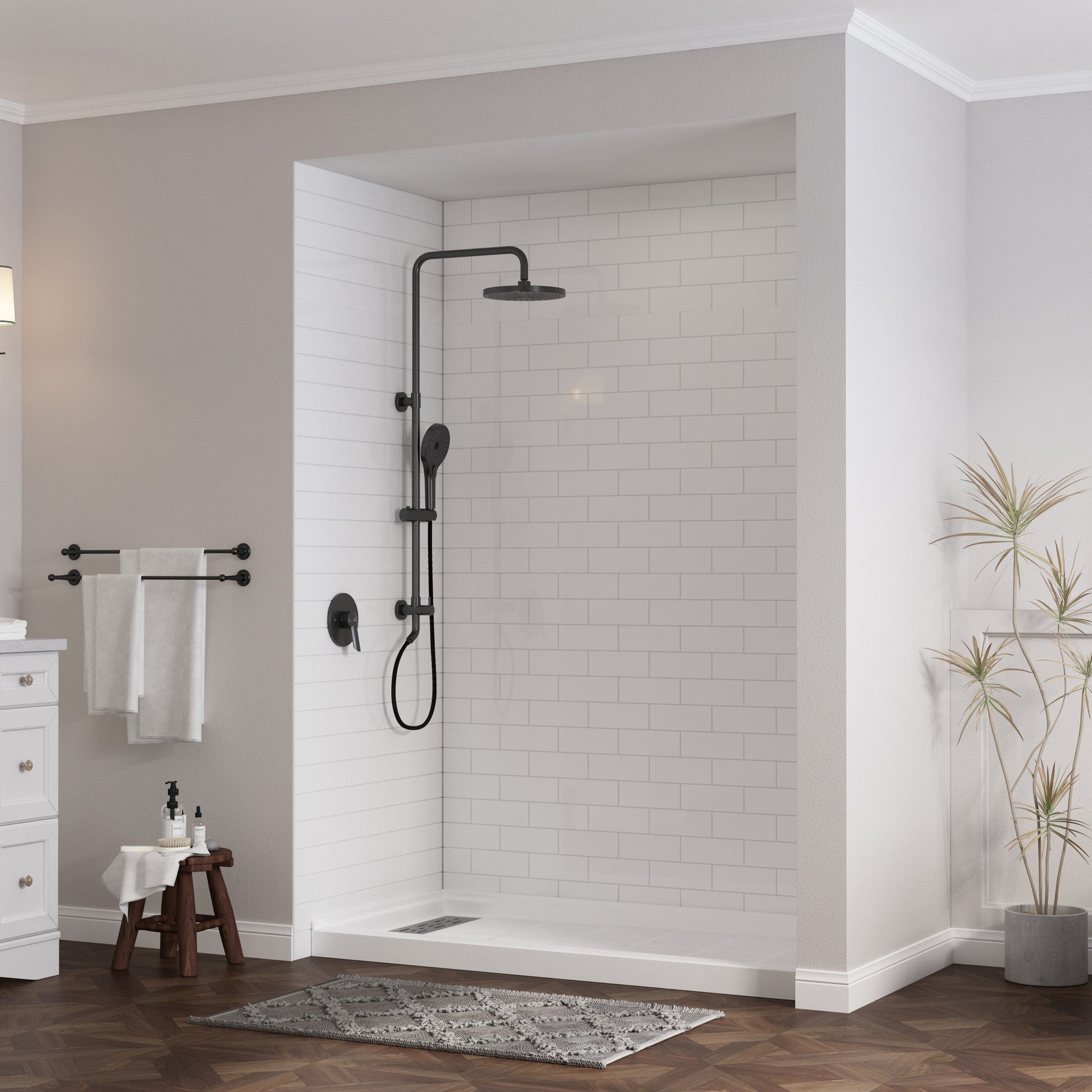 60"x30" Solid Surface Alcove Shower Pan Base in White, Drain Included