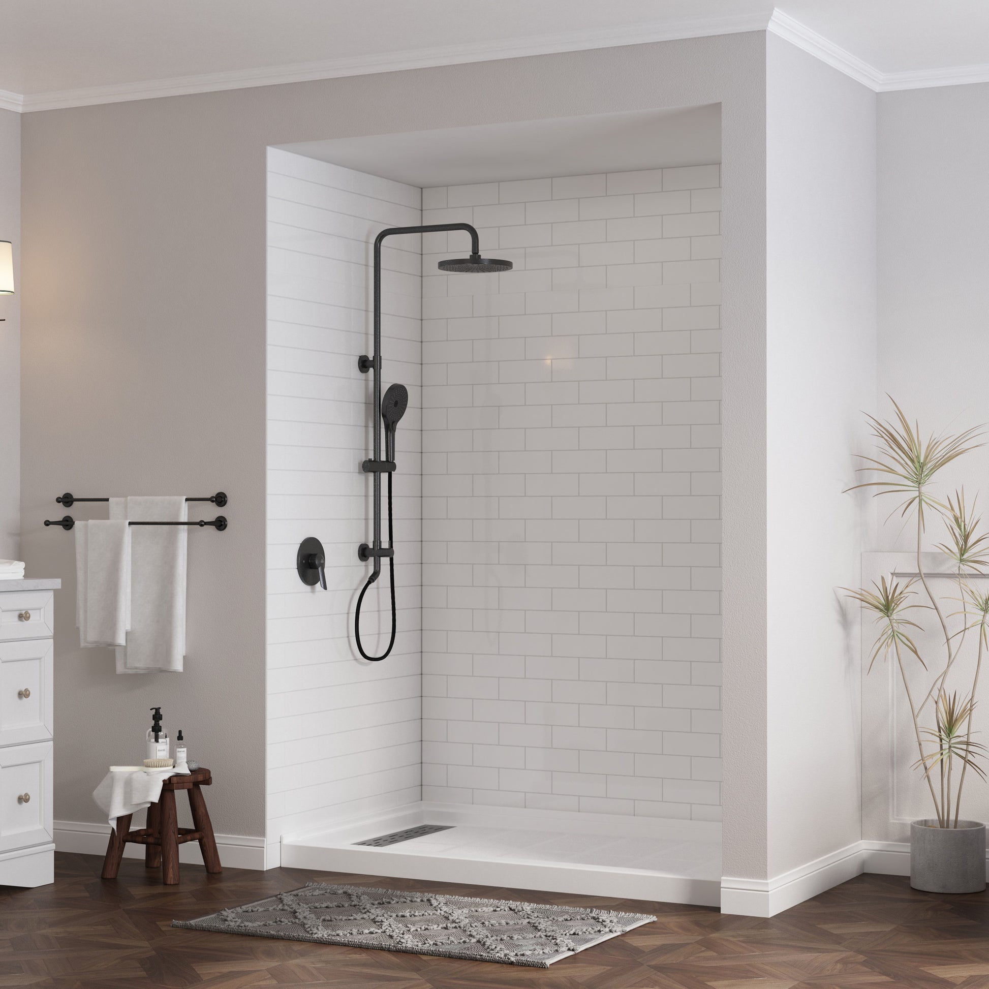 60"x36" White Solid Surface Rectangle Single Threshold Shower Pan Base