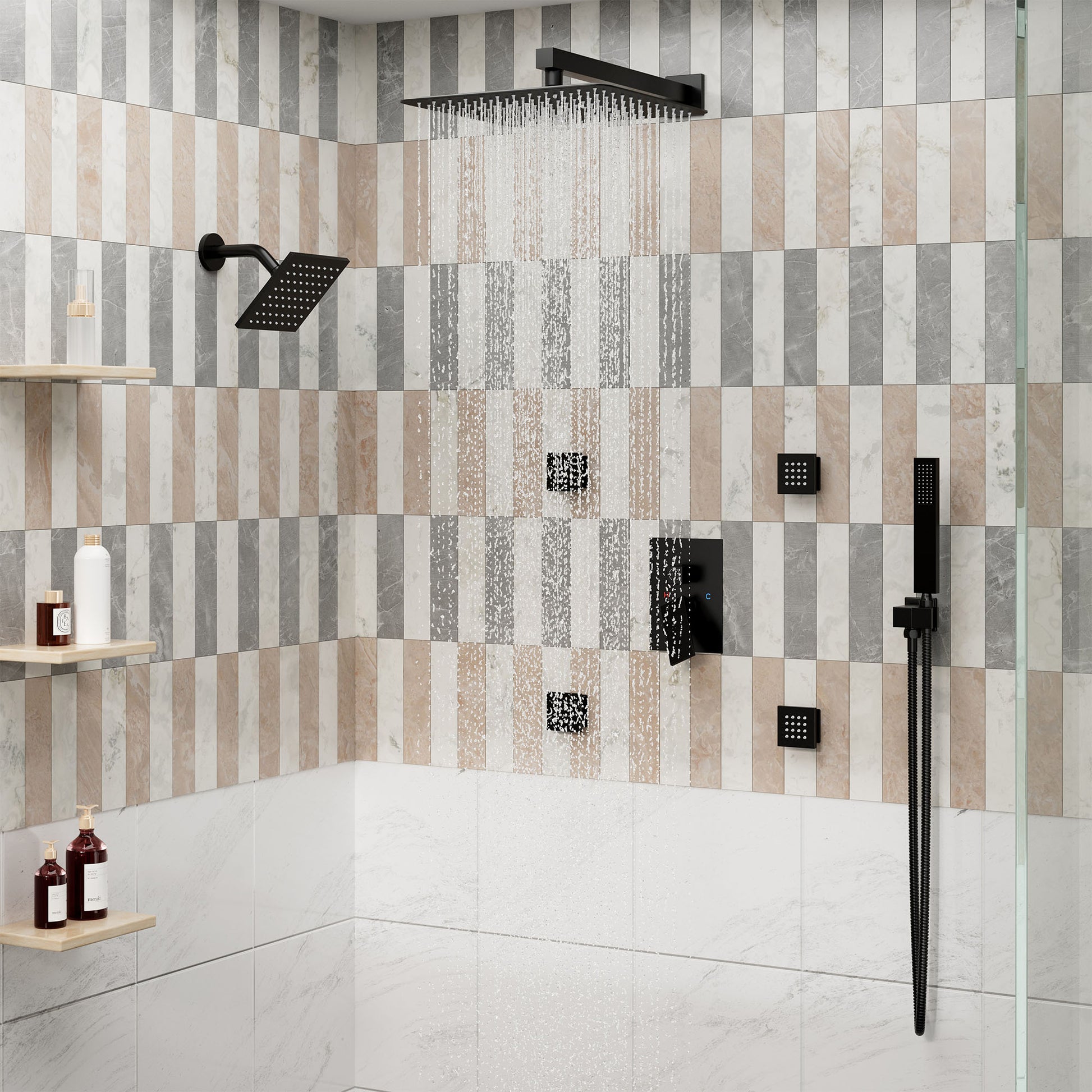 12-inch Wall-Mounted 4-Function Dual Shower System with Body Jets
