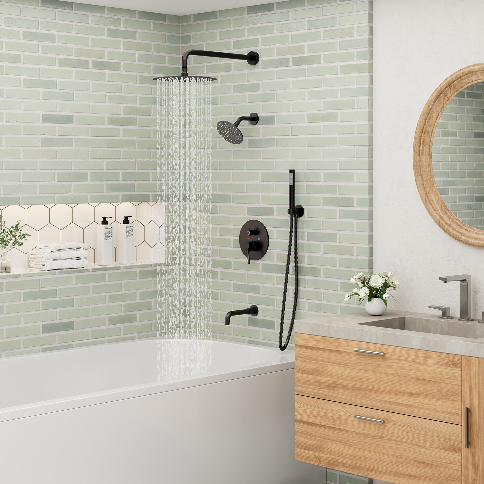 10-inch 4-Function Wall-Mounted Dual Shower System with Tub Filler