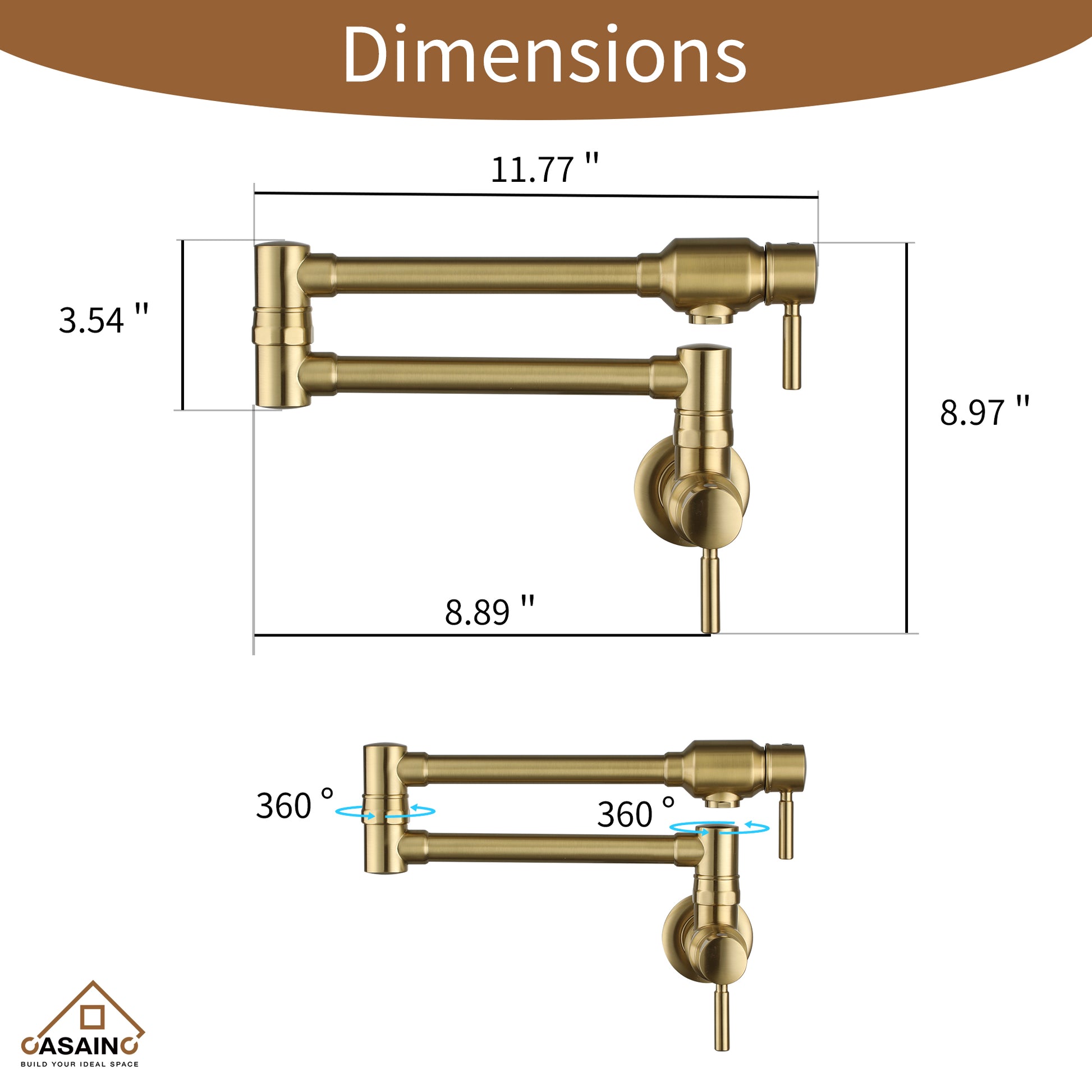 Double Handles Wall-Mounted Folding Pot Filler Space-Saving