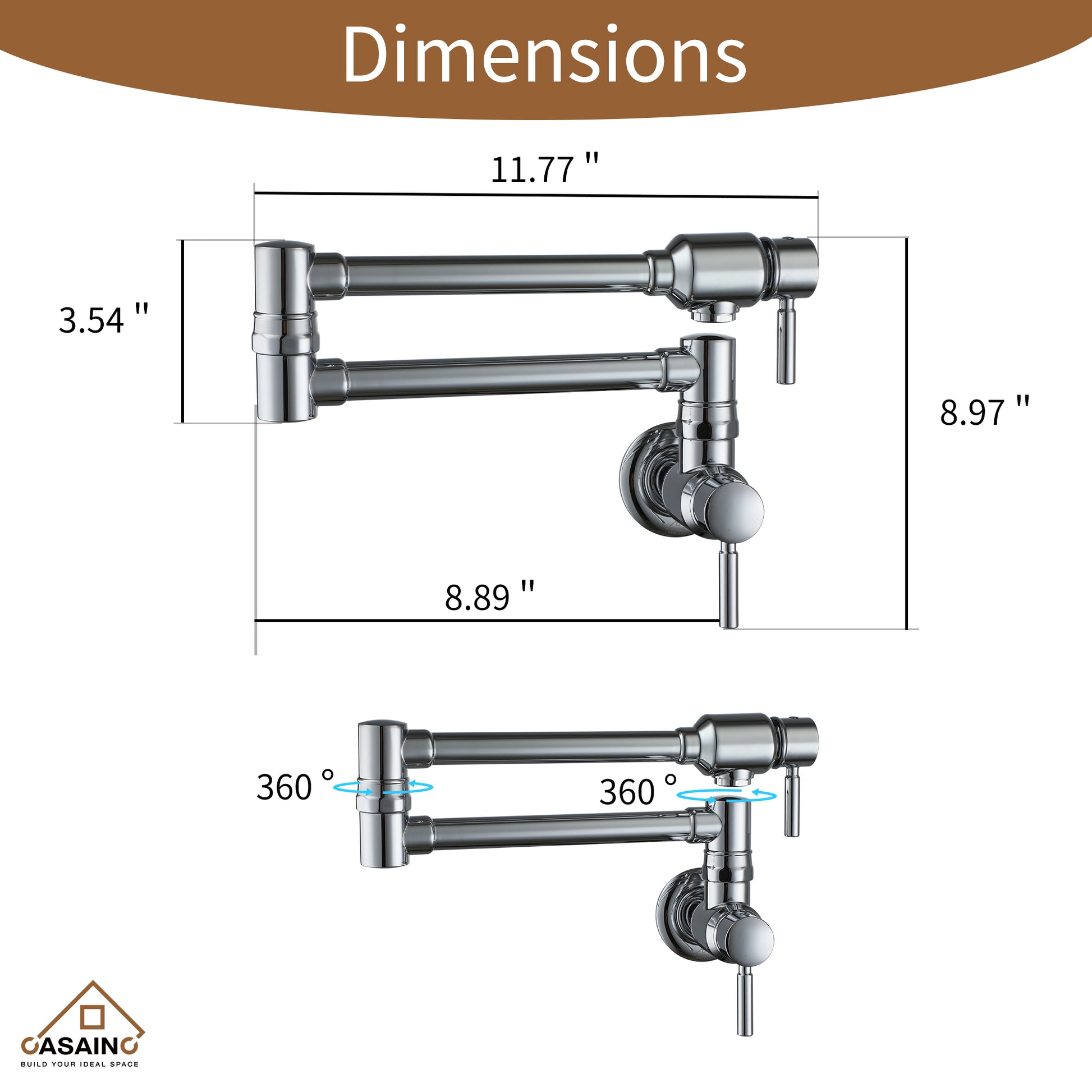 Double Handles Wall-Mounted Folding Pot Filler Space-Saving