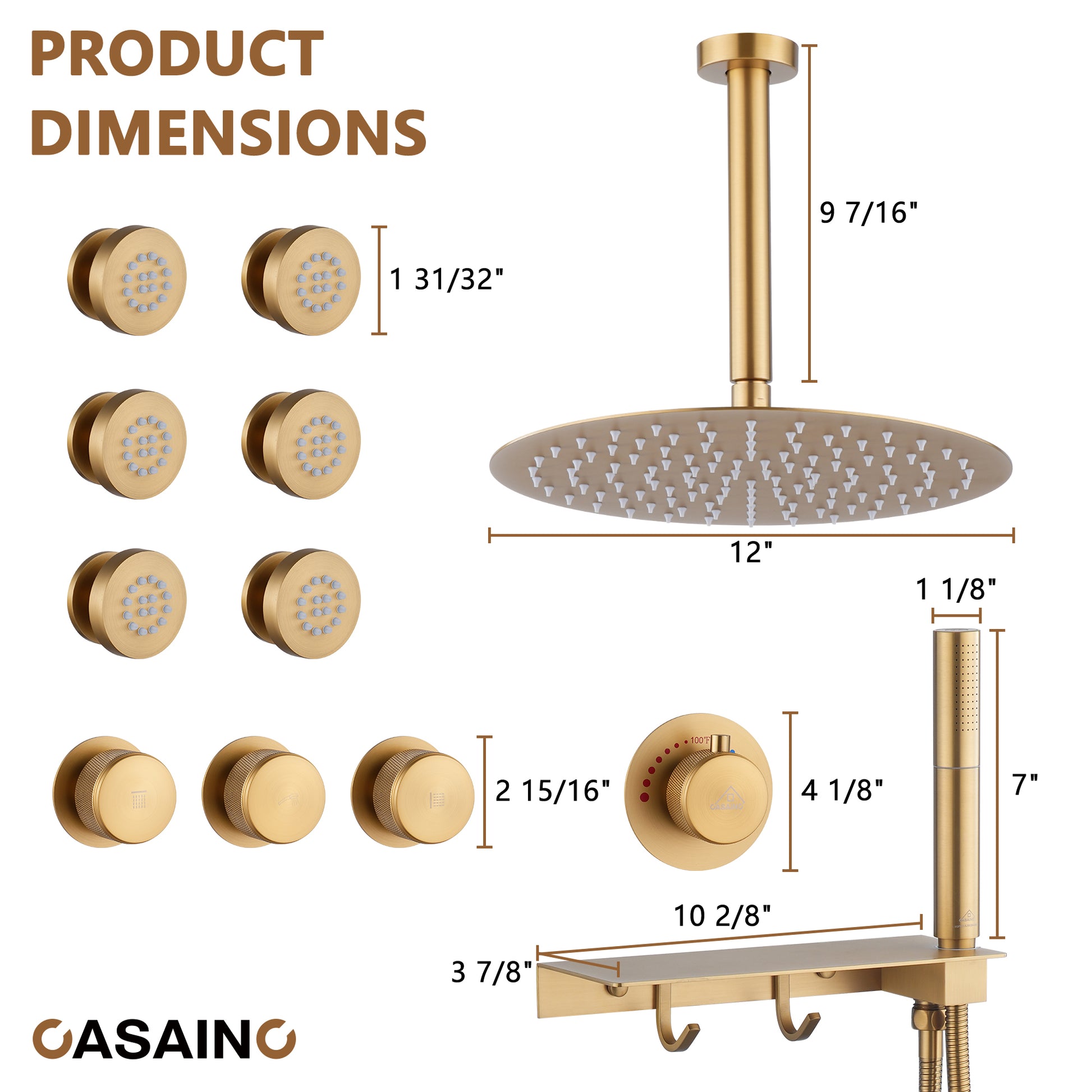 12" Shower System With Shelf, Handheld Shower With Spray Gun Feature