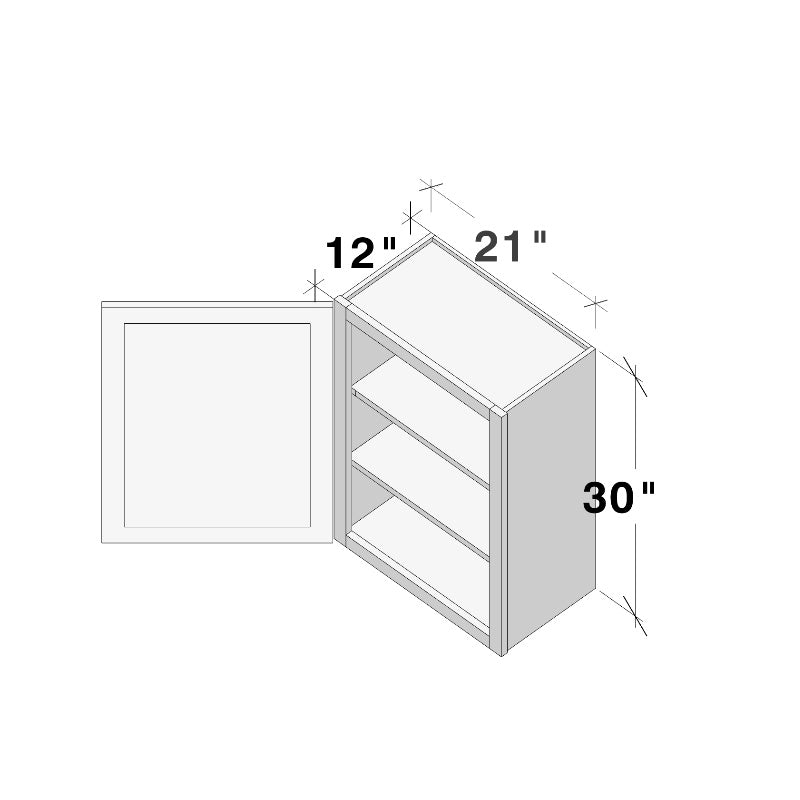 Dove Grey RTA 21"W x 12"D x 30"H Standard Wall Cabinet with 1 Door and 2 Shelves