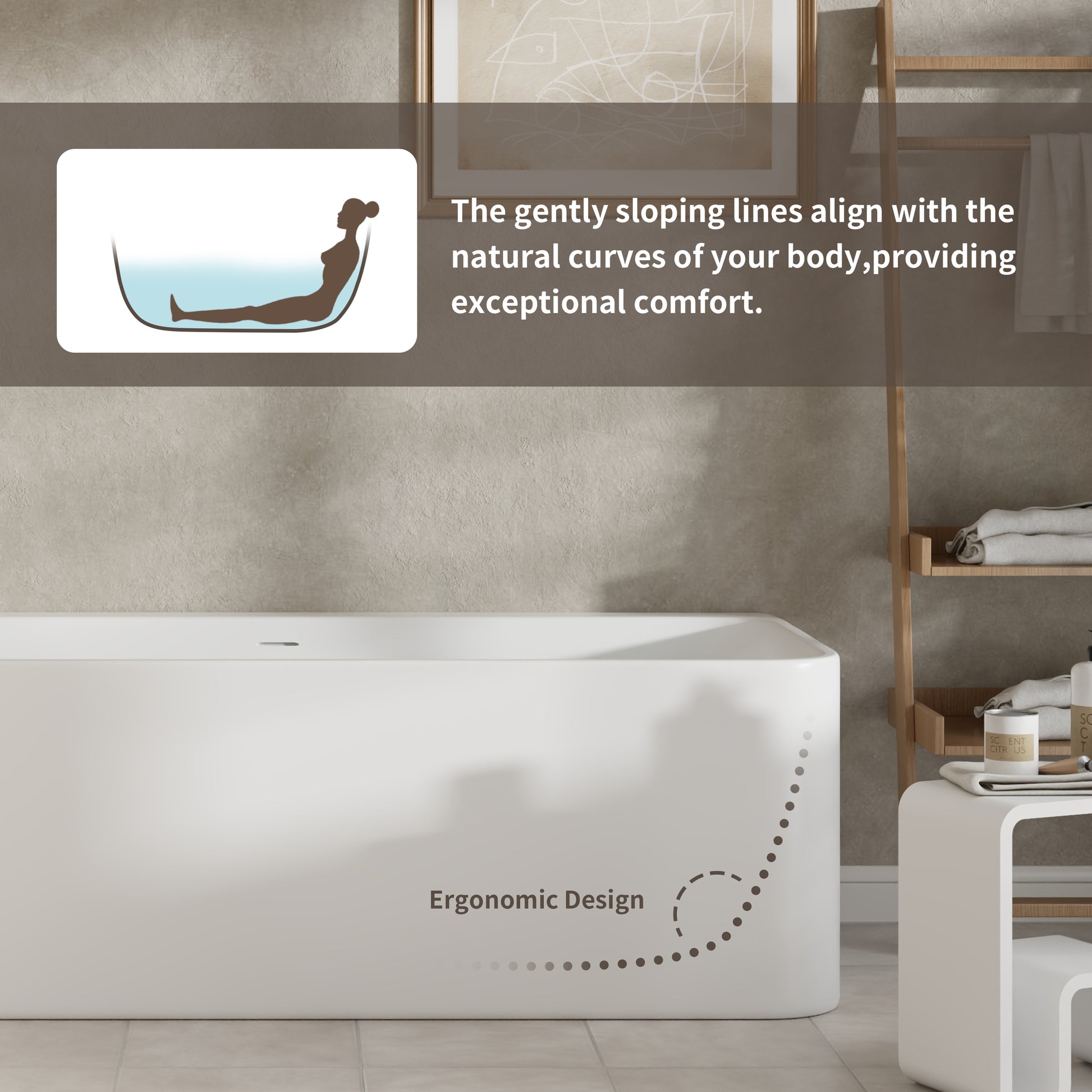 55"/59"/63"/67"/71" Rectangular Matte White Solid Surface Alcove Soaking Tub