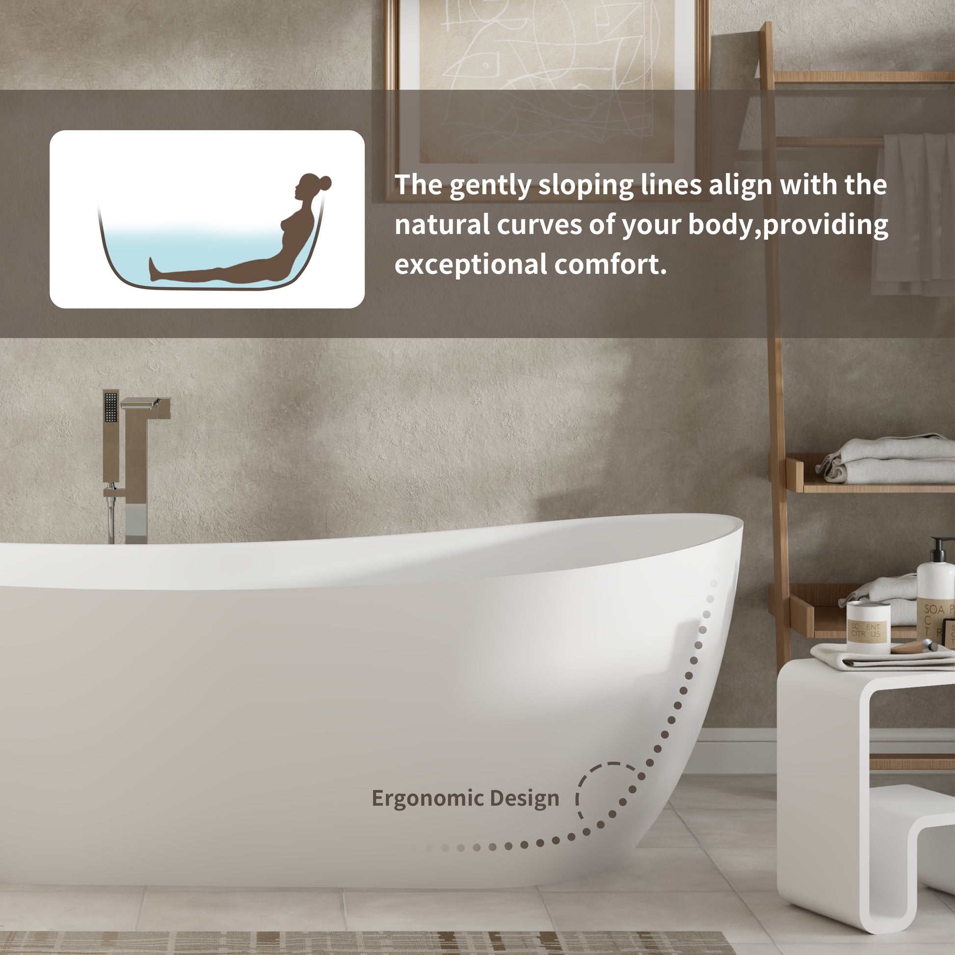 55"/63"/67"/71" Oval Freestanding Matte White Solid Surface Soaking Bathtub