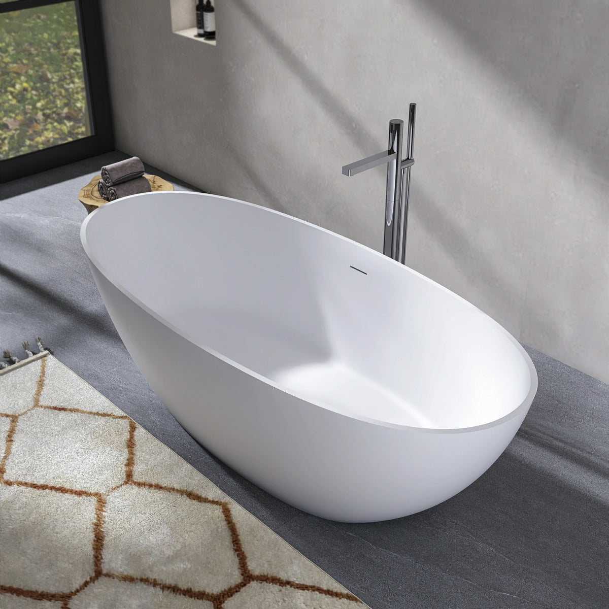 70.87" Solid Surface Freestanding Soaking Bathtub for Bathroom