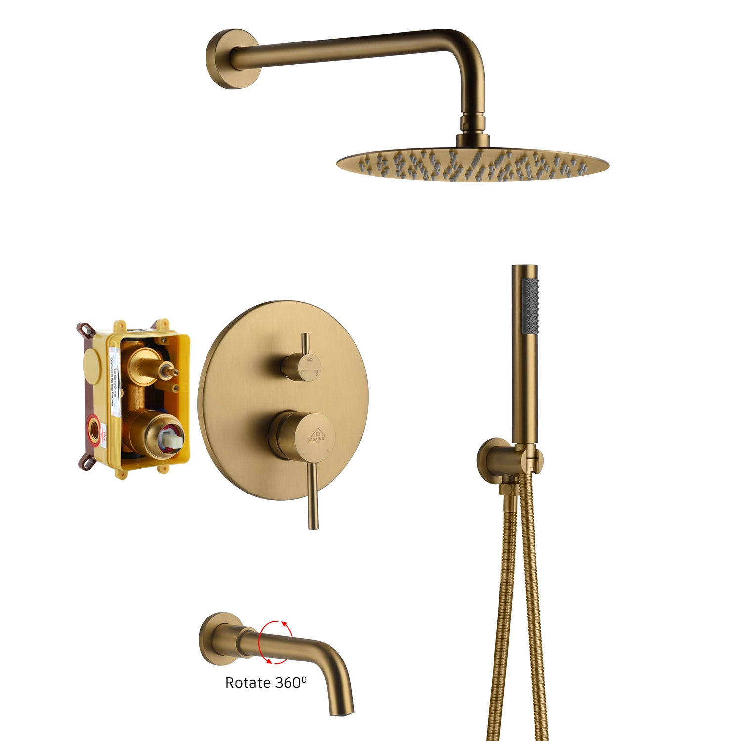 10" Rainfall Thermostatic Concealed 3-Function Shower System with Handheld