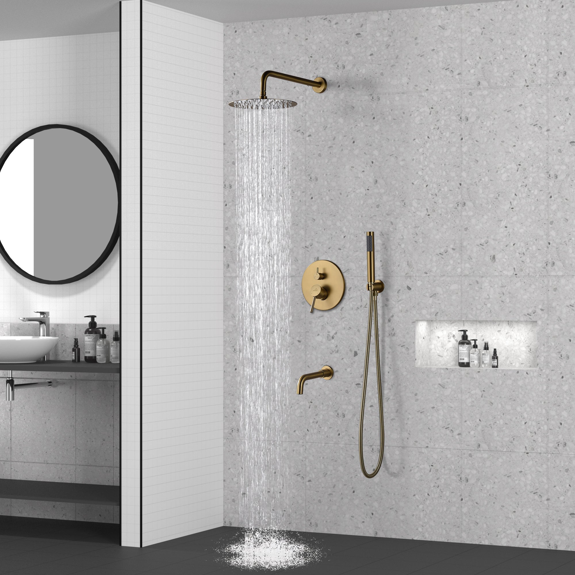 10" Rainfall Thermostatic Concealed 3-Function Shower System with Handheld