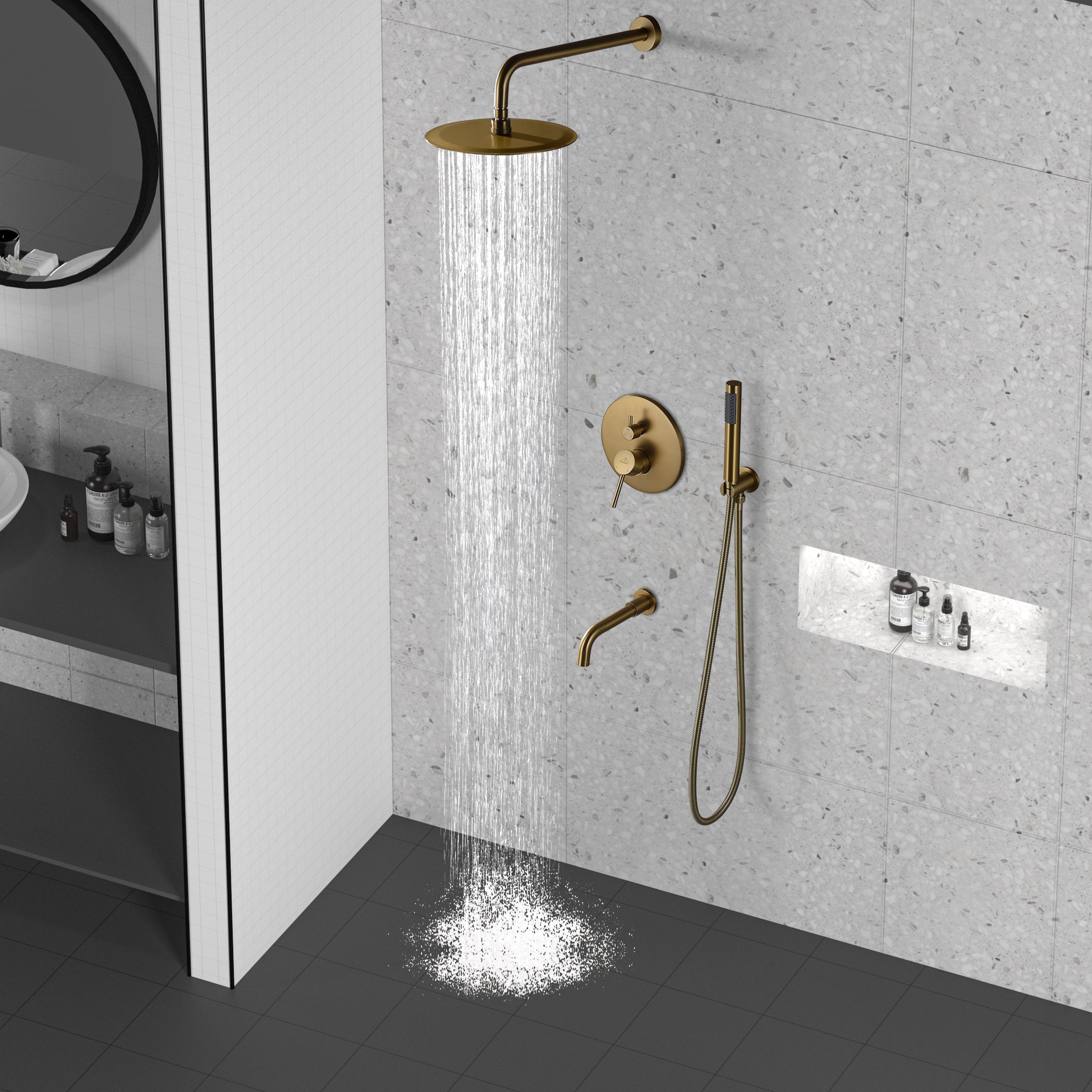 10" Rainfall Thermostatic Concealed 3-Function Shower System with Handheld