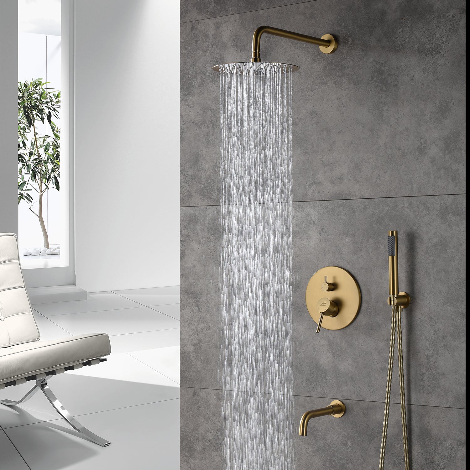 10" Rainfall Thermostatic Concealed 3-Function Shower System with Handheld