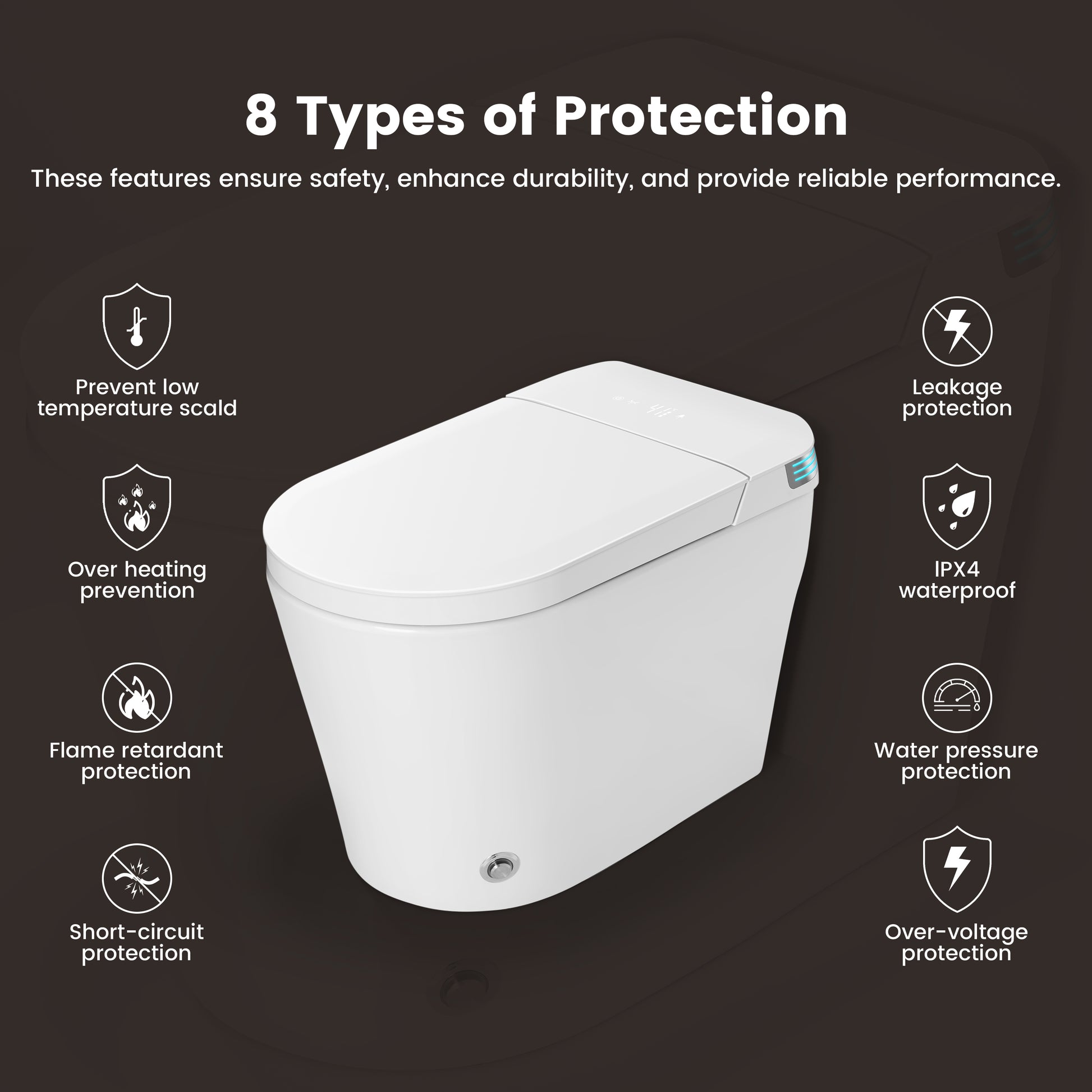 Modern Antibacterial Ceramic Smart Toilet with Side Ambient Lighting