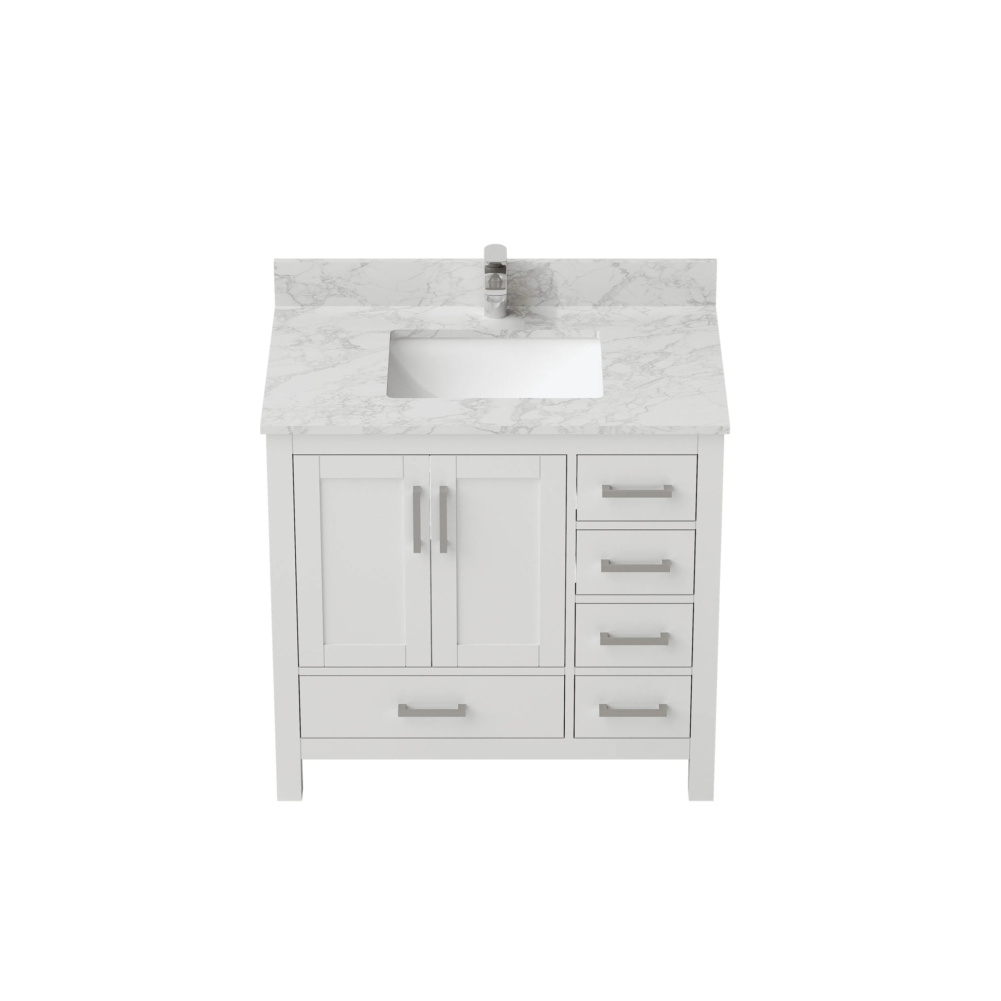 30"/36"/48"/72" Freestanding Bathroom Vanity with White Marble-Pattern Artificial Stone Top