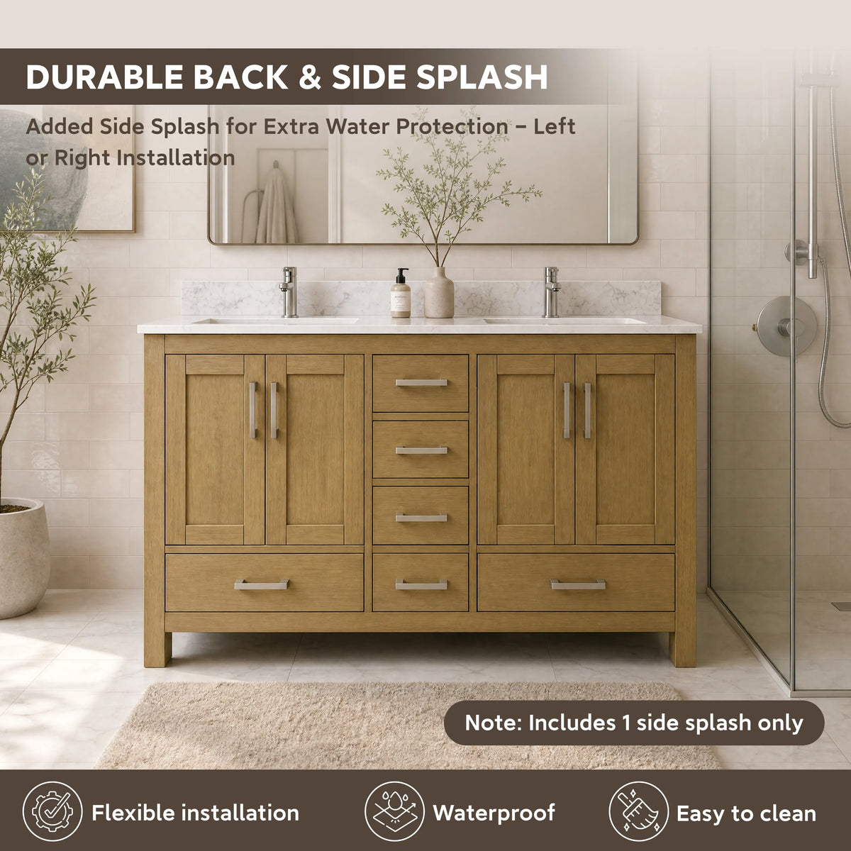 42"/55"/60"/72"/84" Warm Oak Freestanding Bathroom Vanity with Solid Wood Construction