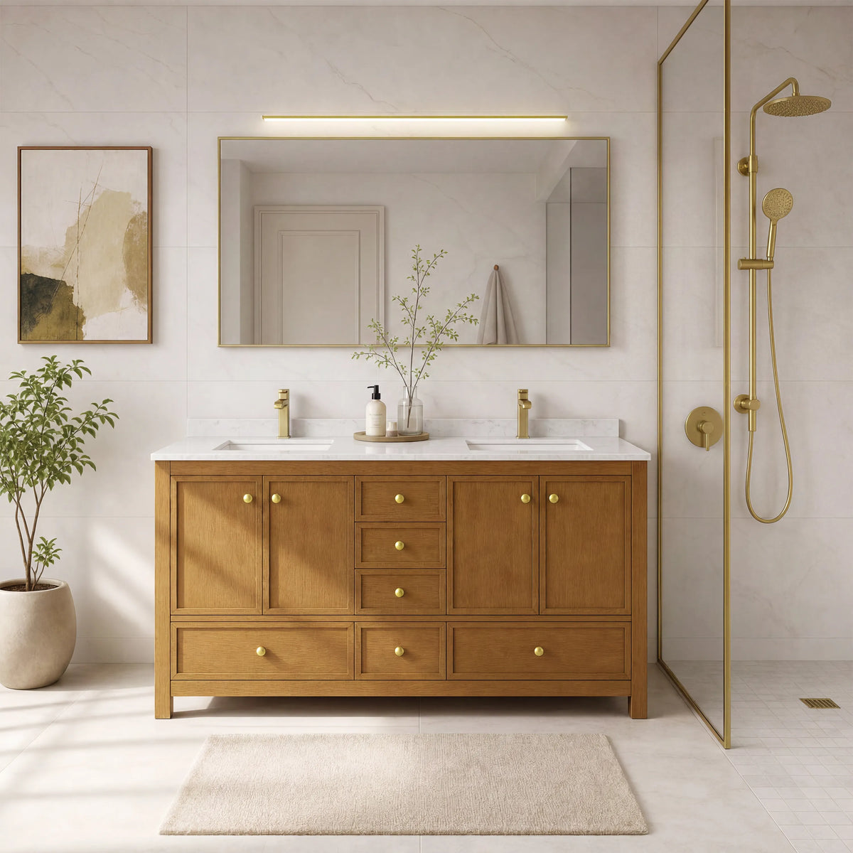 48"/60"/72" Freestanding Bathroom Vanity with Single/Double Sink & Marble Top