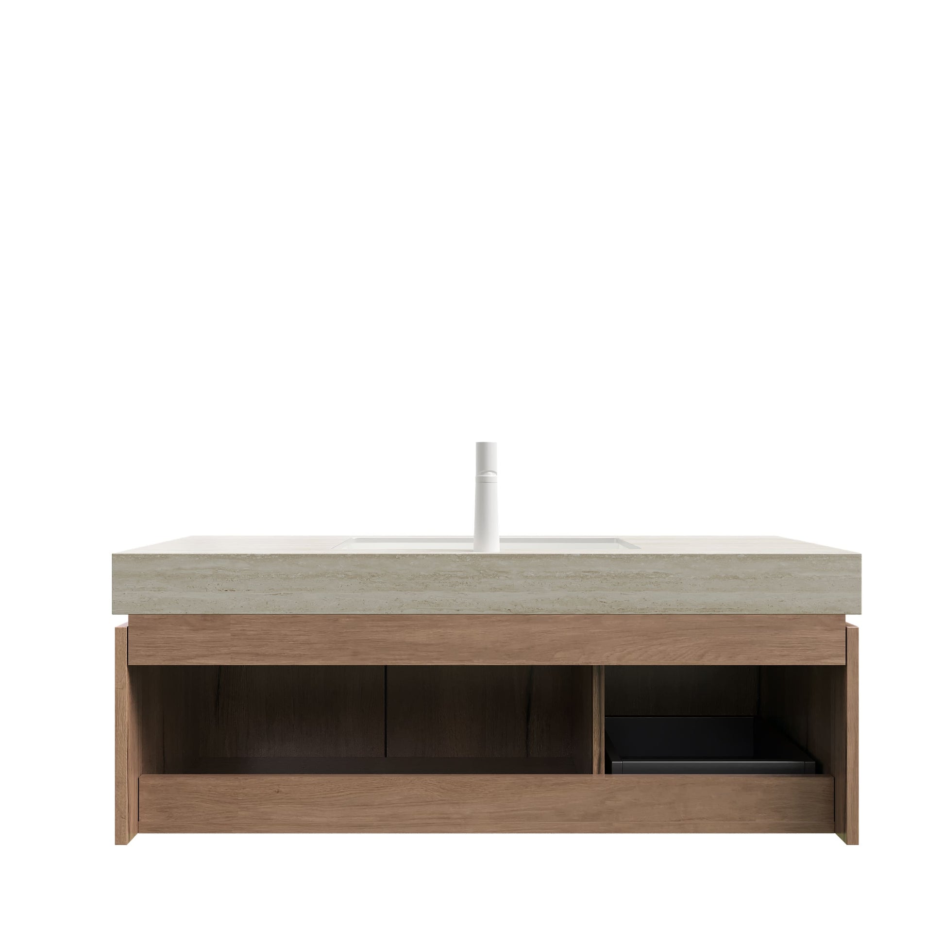 48 in. Floating Bathroom Vanity with Drawer and Doors, Sintered Stone Top and Ceramic Undermount Sink, Brown Oak or White Oak Woodgrain