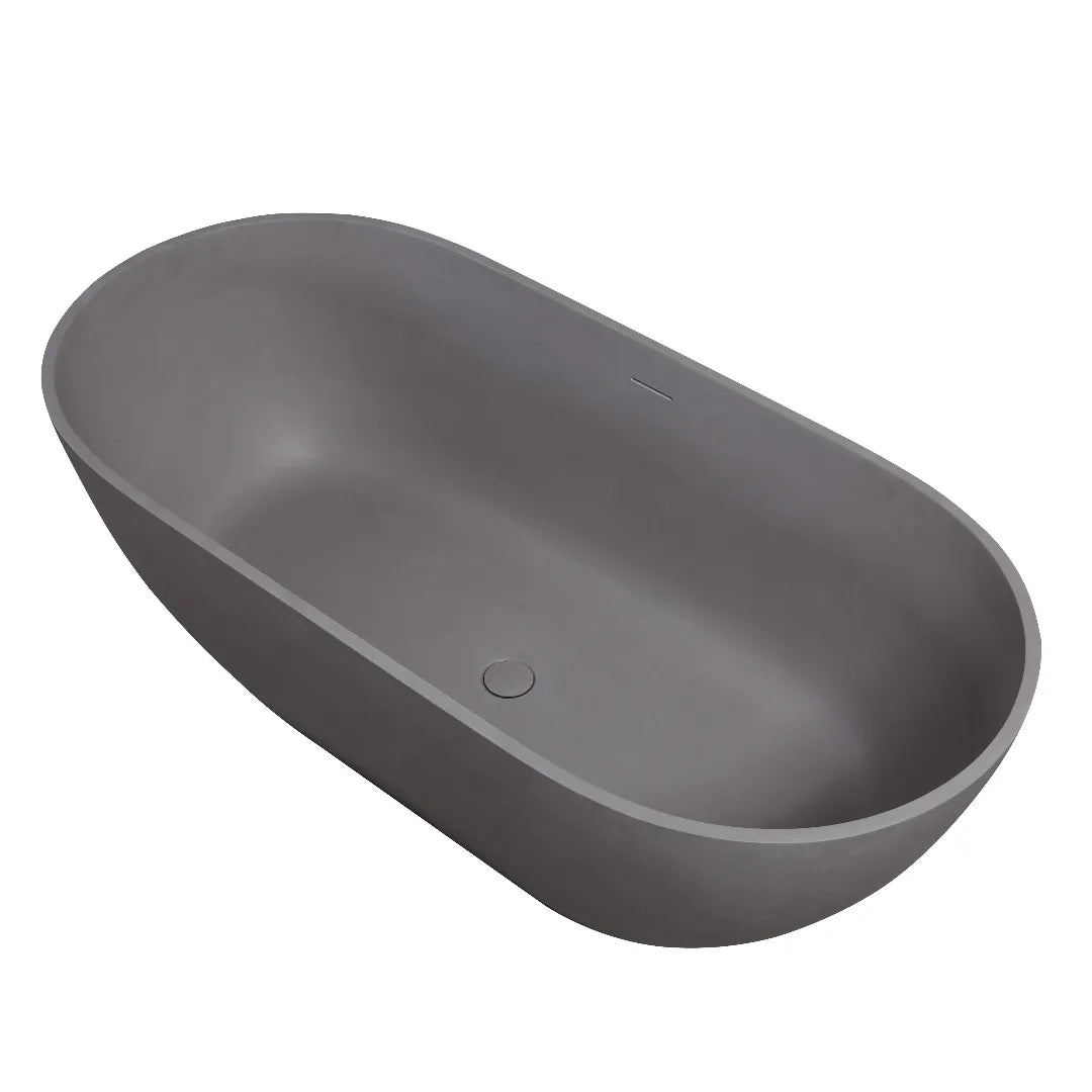 59" Matte Gray Solid Surface Freestanding Soaking Bathtub with Overflow & Pop-Up Drain