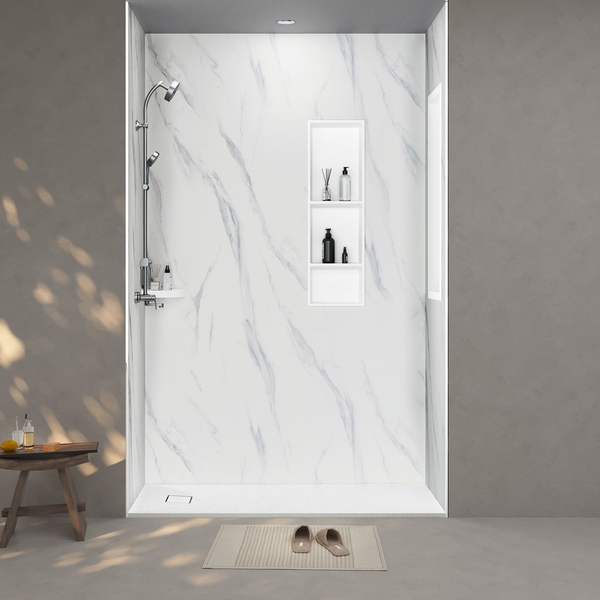 60"x36"x96" SMC Shower Wall Panel Kit in Calacatta/Carrara Finish with Grout-Free Matte Surface