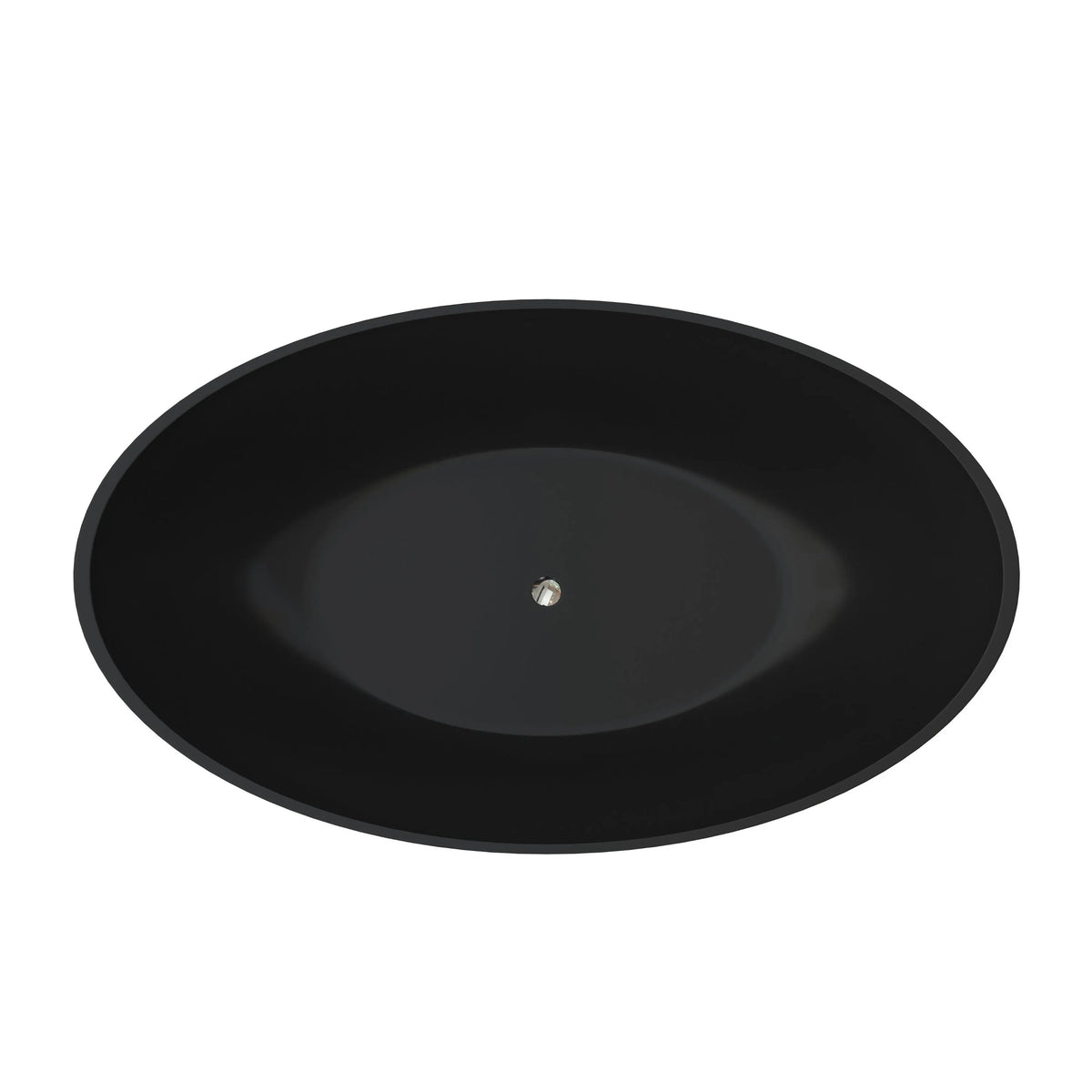 67" Matte Black Oval Solid Surface Freestanding Bathtub with Overflow and Central Drain