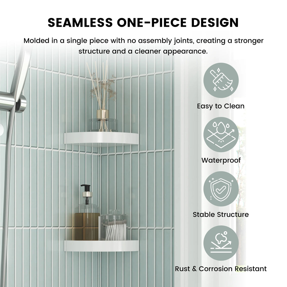 6" x 6" x 1.2" Glossy White SMC Shower Corner Shelf