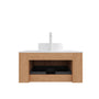 Floating Bathroom Vanity with Curved Edges, Fluted Drawer Fronts, Carrara Sintered Stone Top and Round Ceramic Vessel Sink, Natural Woodgrain / Dark Walnut