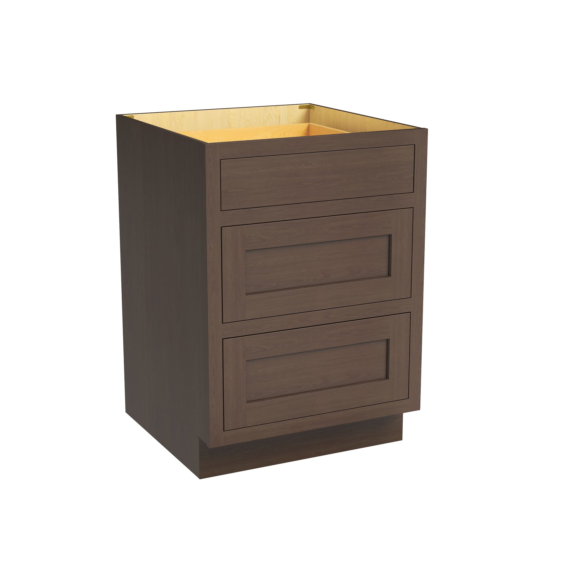 Inset Truffle Brown RTA 12-36"W x 34.5"H x 25"D 9-Size Base Cabinet with 3 Drawers