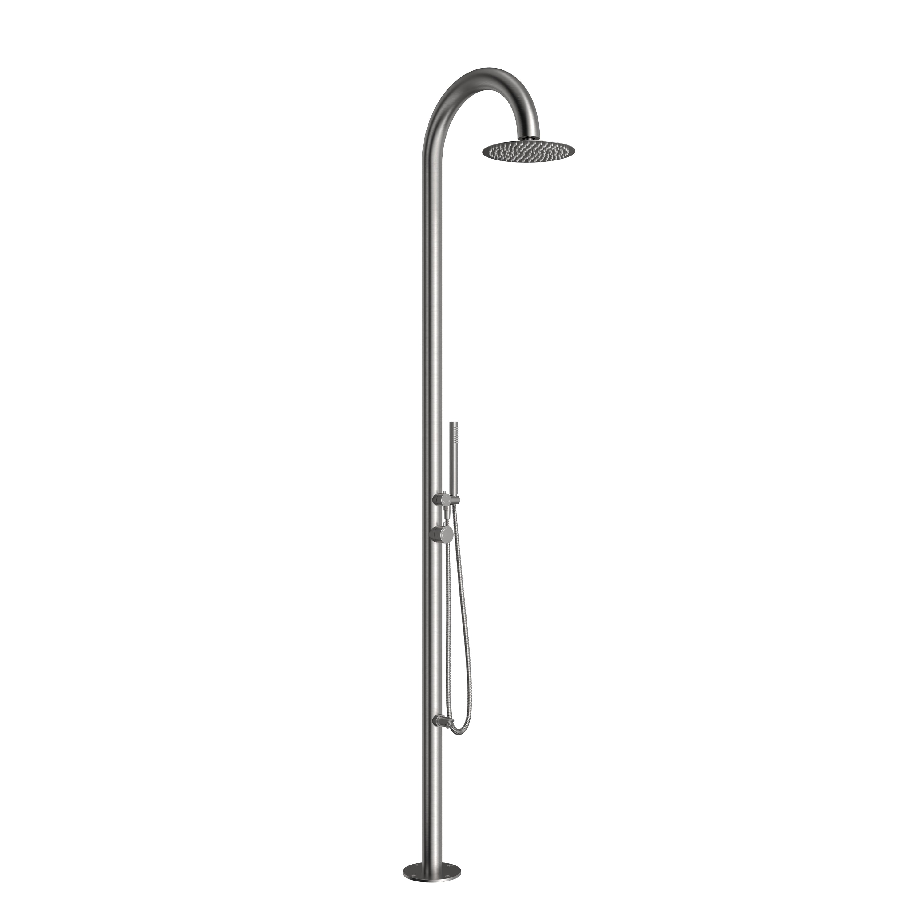 10” Modern Outdoor Shower System with Rainfall Shower, Handheld & Foot Wash