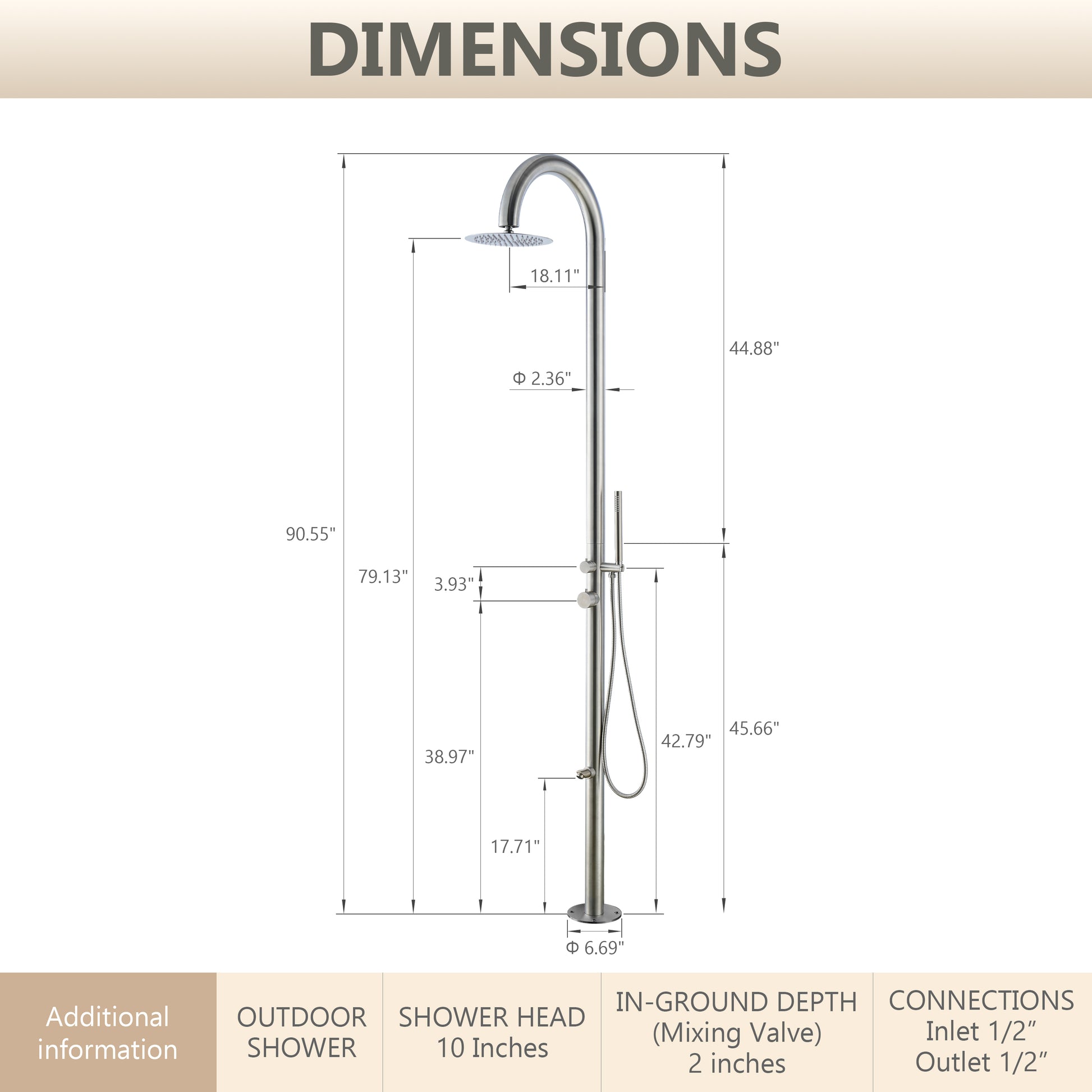 10” Modern Outdoor Shower System with Rainfall Shower, Handheld & Foot Wash