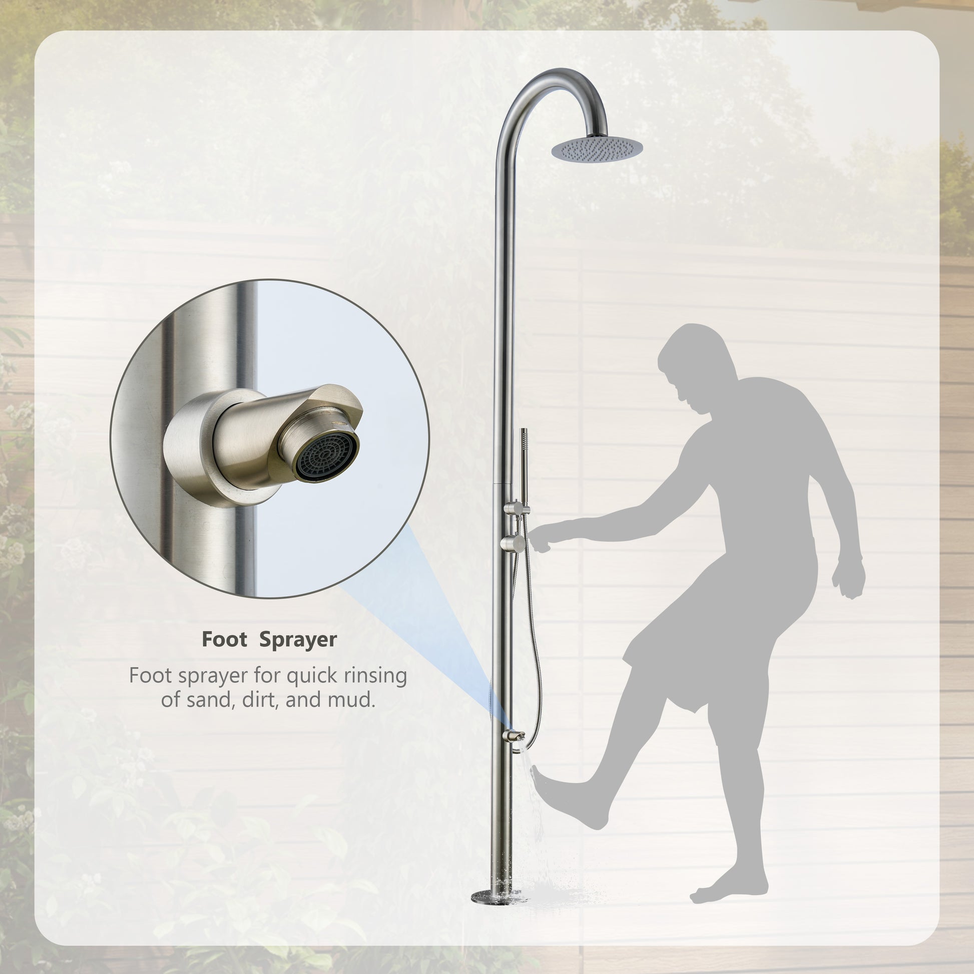 10” Modern Outdoor Shower System with Rainfall Shower, Handheld & Foot Wash