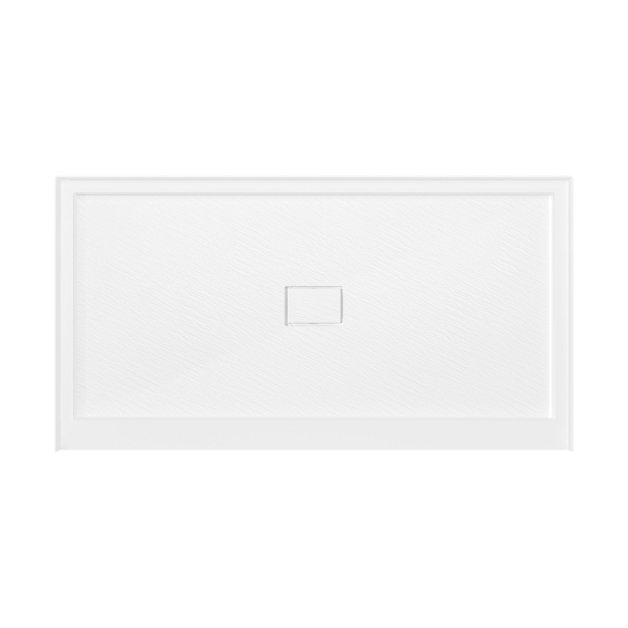 One-piece White Shower Base with Flamed Rock Slip-Resistant Surface, Center Drain