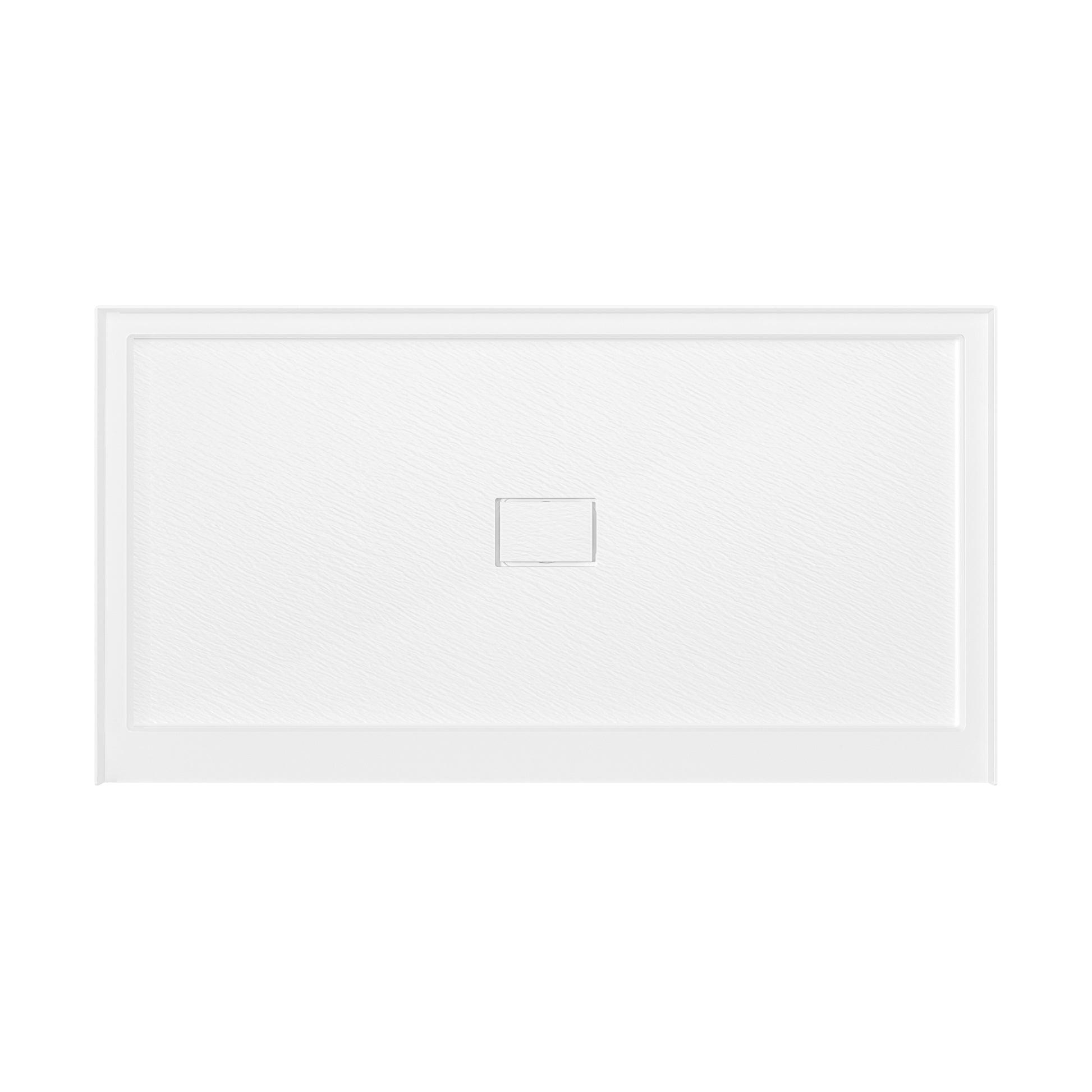 One-piece White Shower Base with Flamed Rock Slip-Resistant Surface, Center Drain