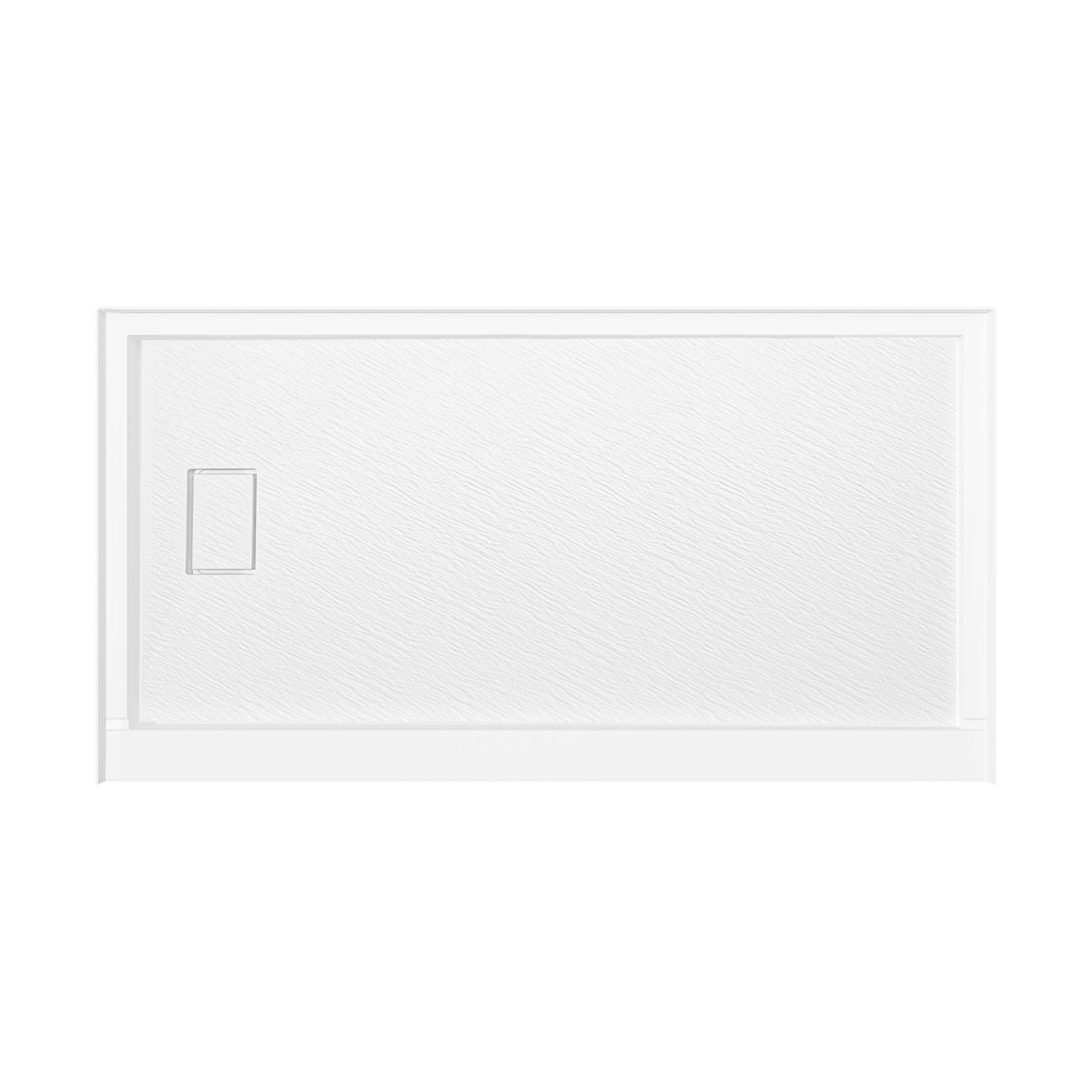 One-piece White Shower Base with Flamed Rock Slip-Resistant Surface, Left/Right Drain