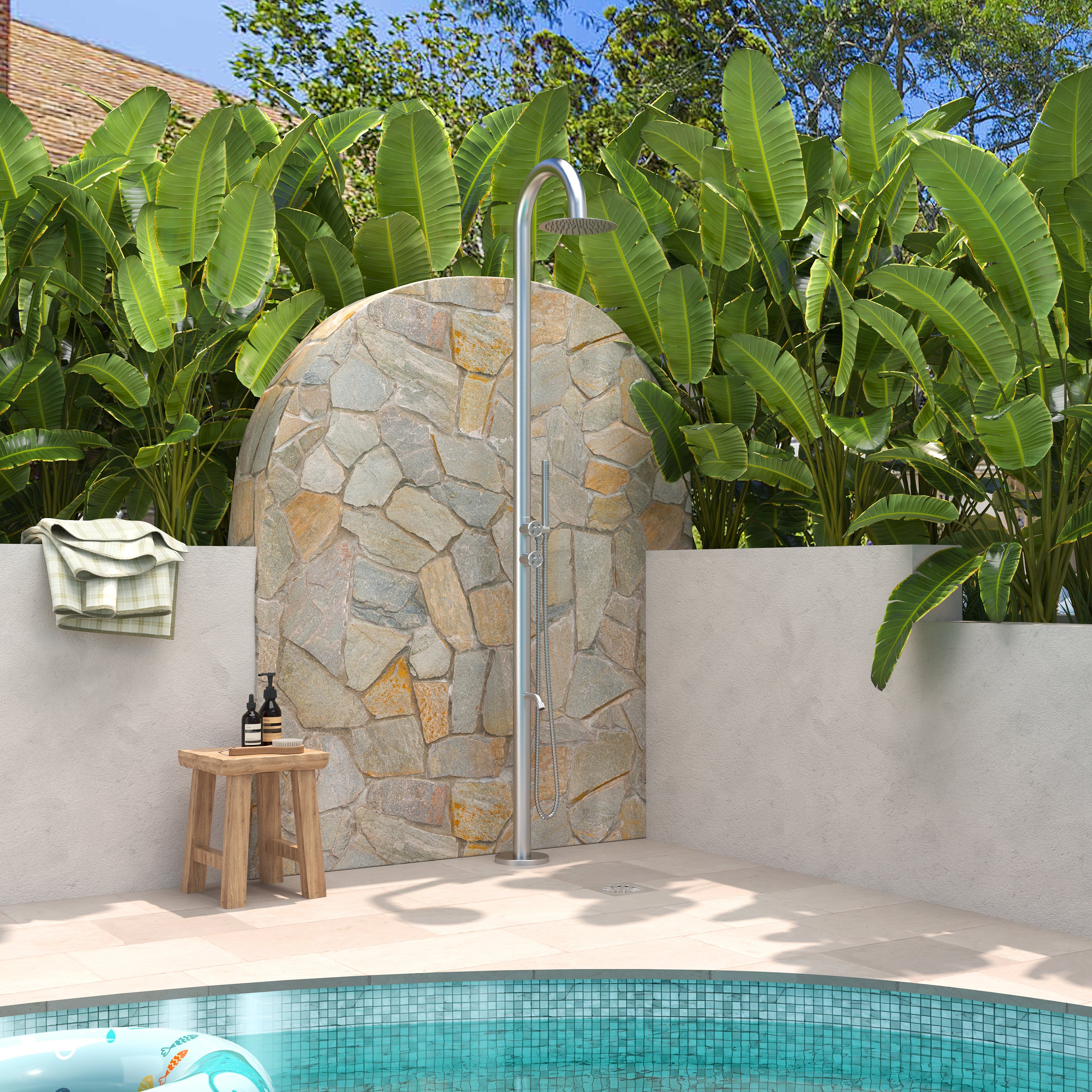 10” Outdoor Shower System with Rainfall Shower, Handheld & Foot Wash