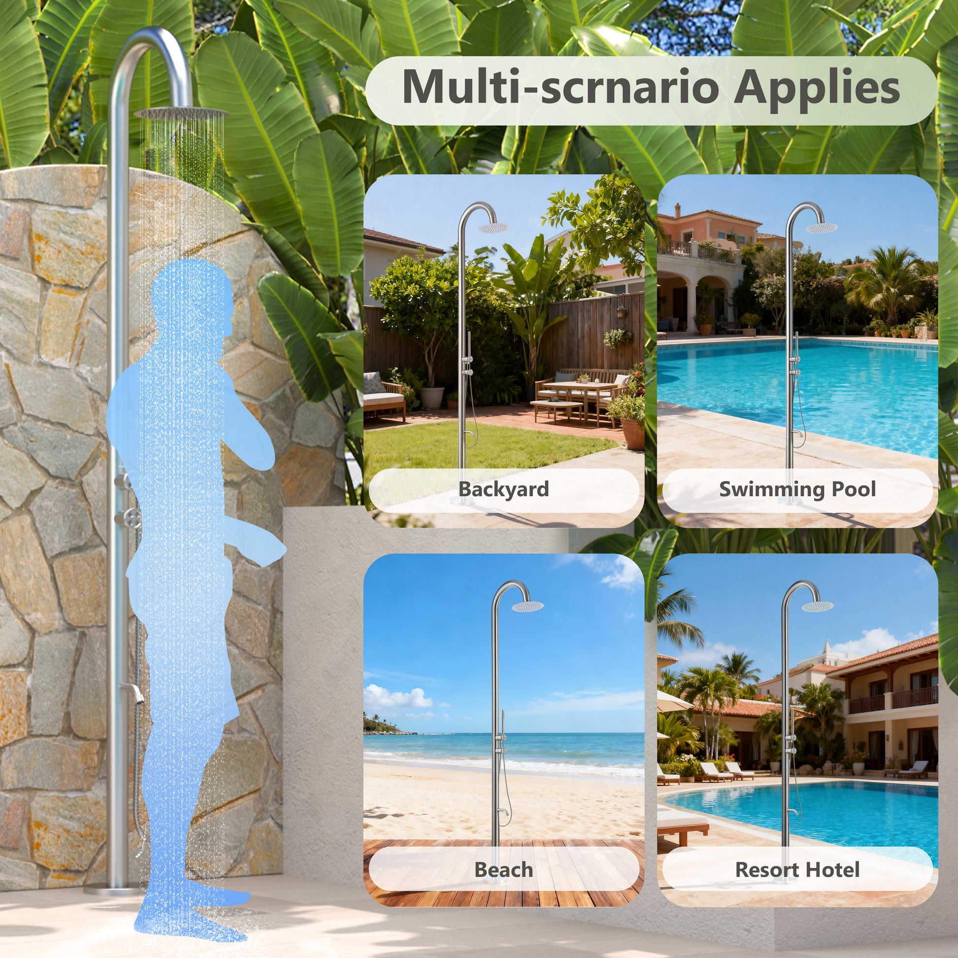 10” Outdoor Shower System with Rainfall Shower, Handheld & Foot Wash