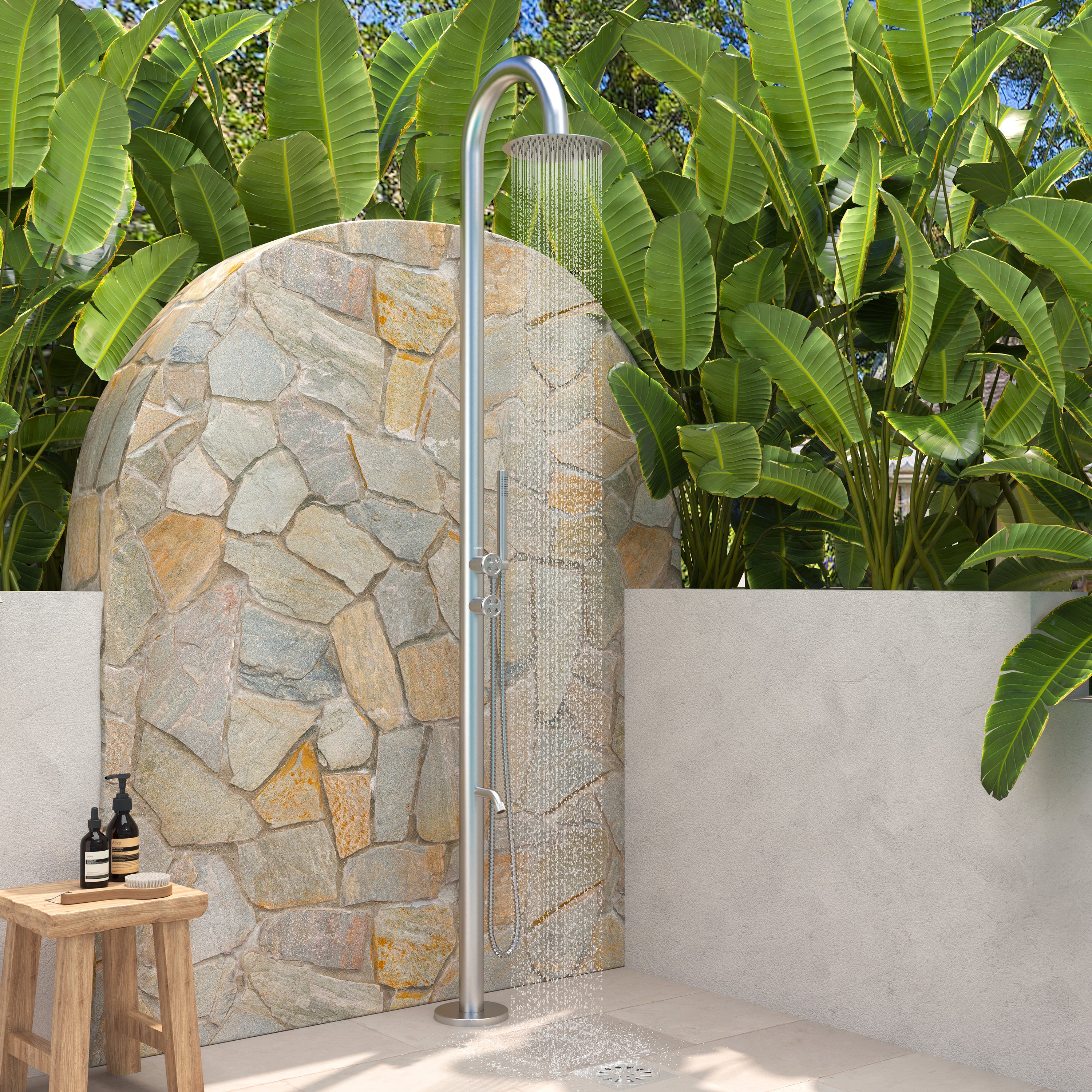 10” Outdoor Shower System with Rainfall Shower, Handheld & Foot Wash