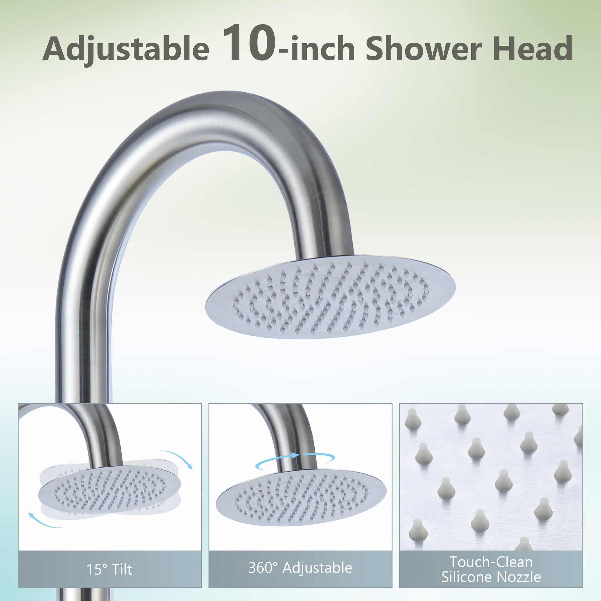 10” Outdoor Shower System with Rainfall Shower, Handheld & Foot Wash