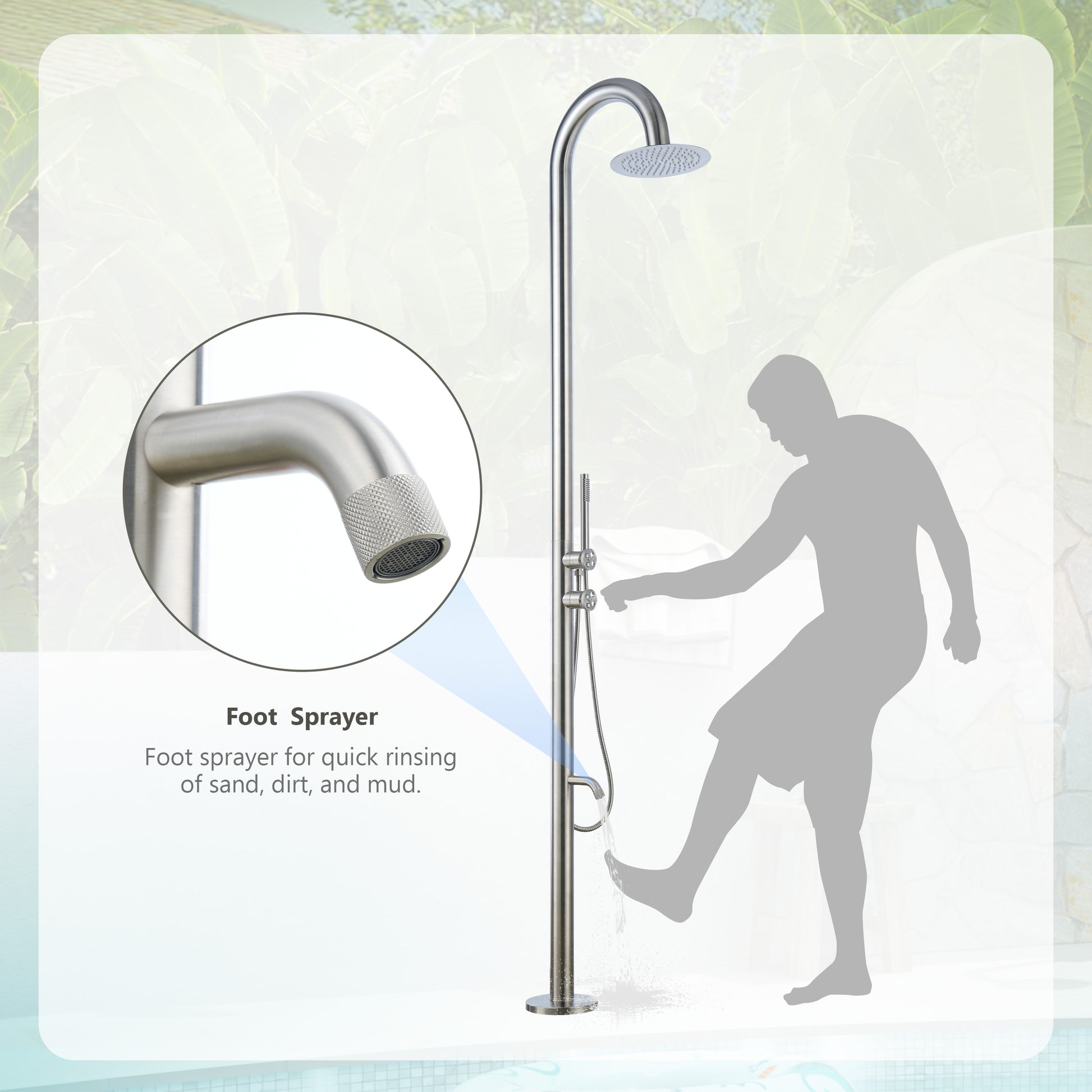 10” Outdoor Shower System with Rainfall Shower, Handheld & Foot Wash