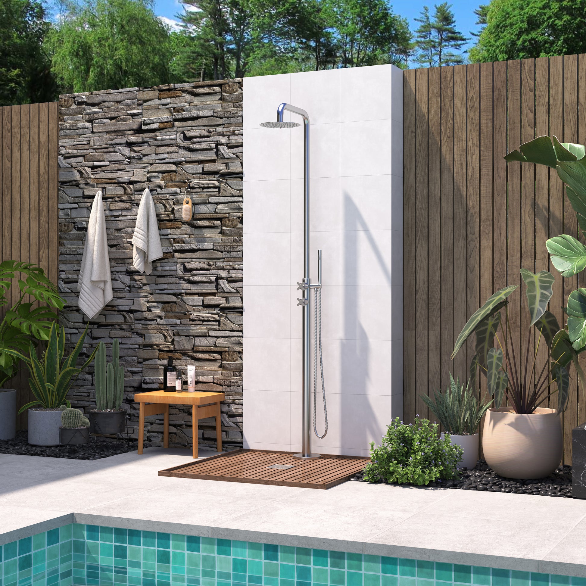 10” Outdoor Shower System with Rainfall Shower and Handheld
