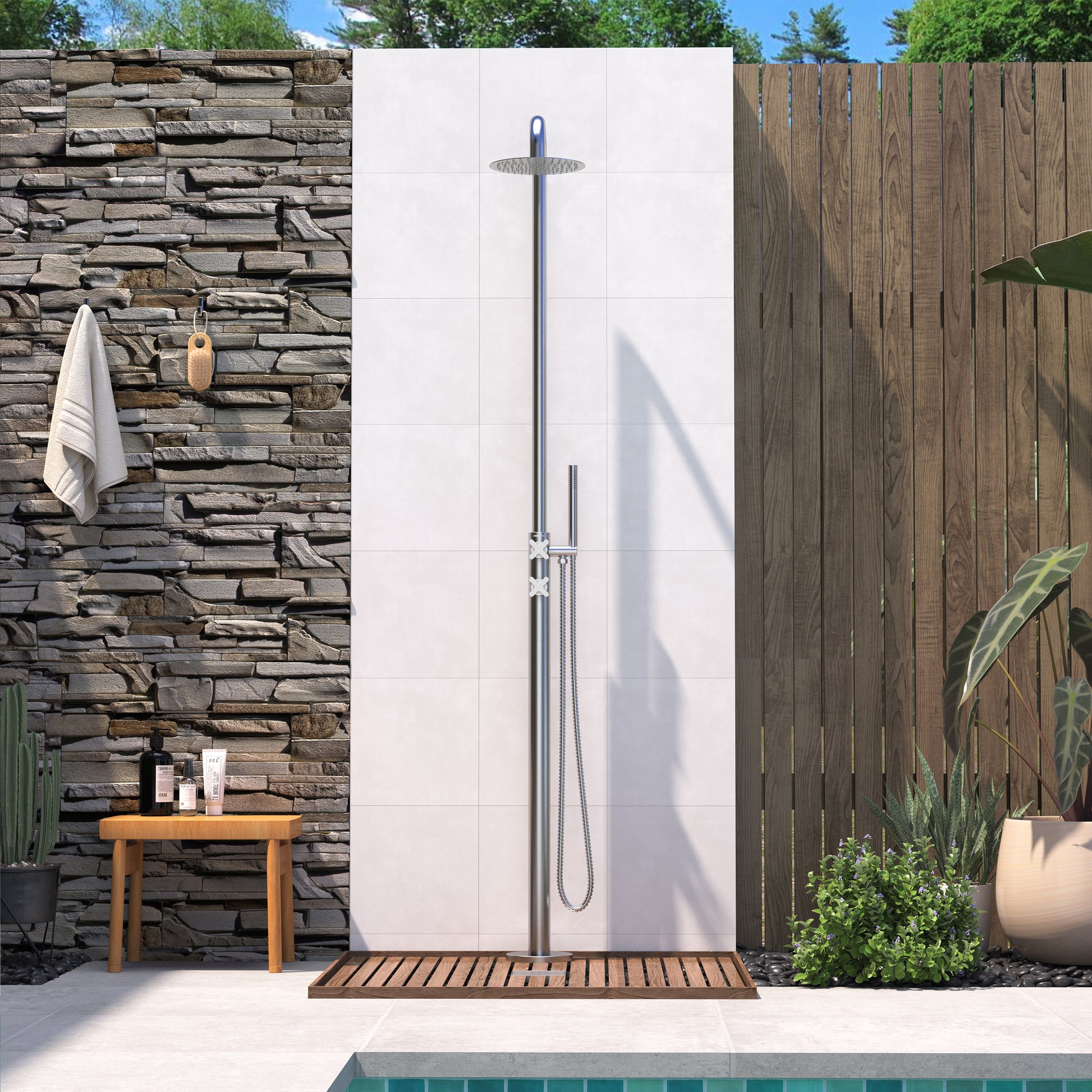 10” Outdoor Shower System with Rainfall Shower and Handheld